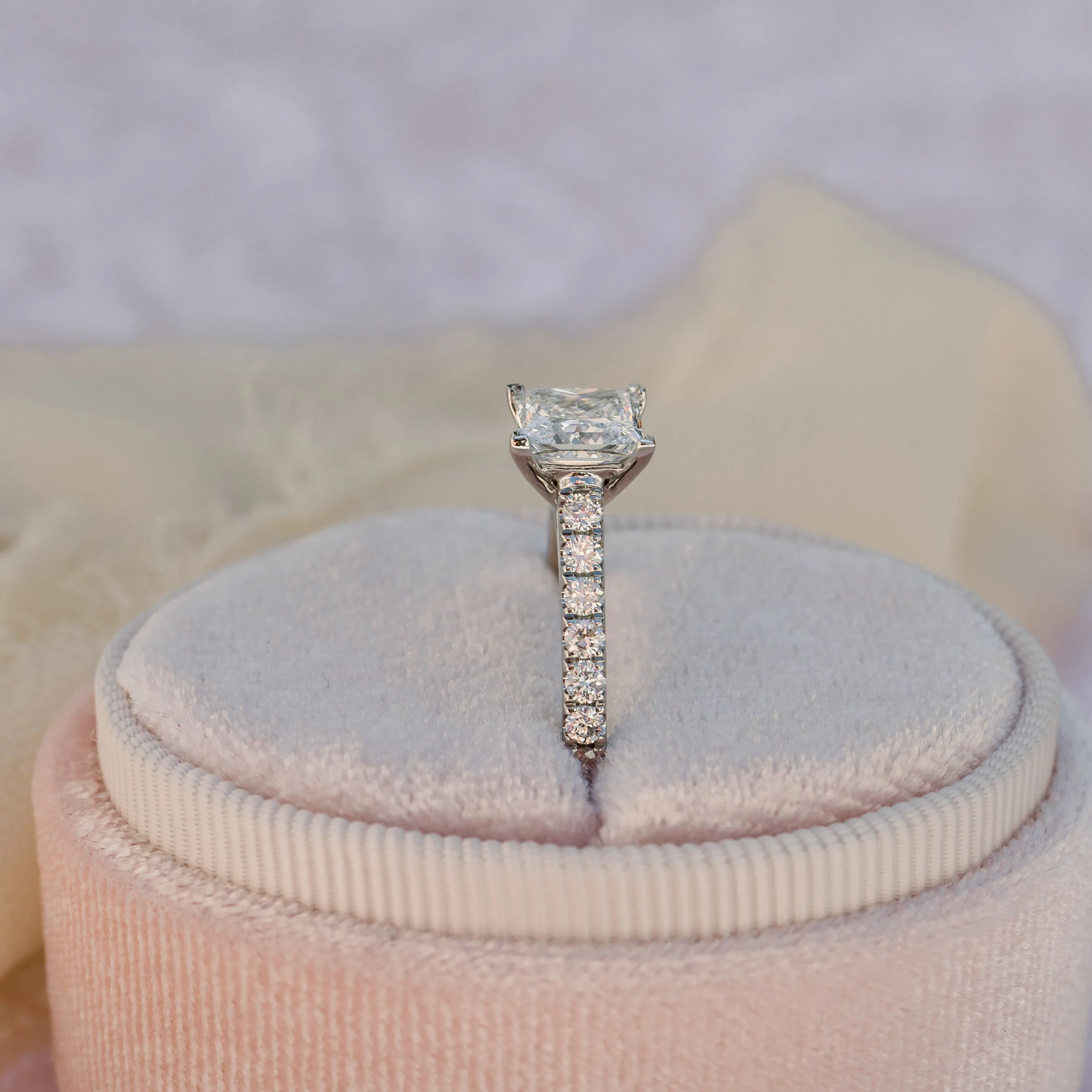 Platinum 1.5ct Princess Cut Lab Diamond Cathedral Pavé Engagement Ring Ada Diamonds Design AD-344 Profile