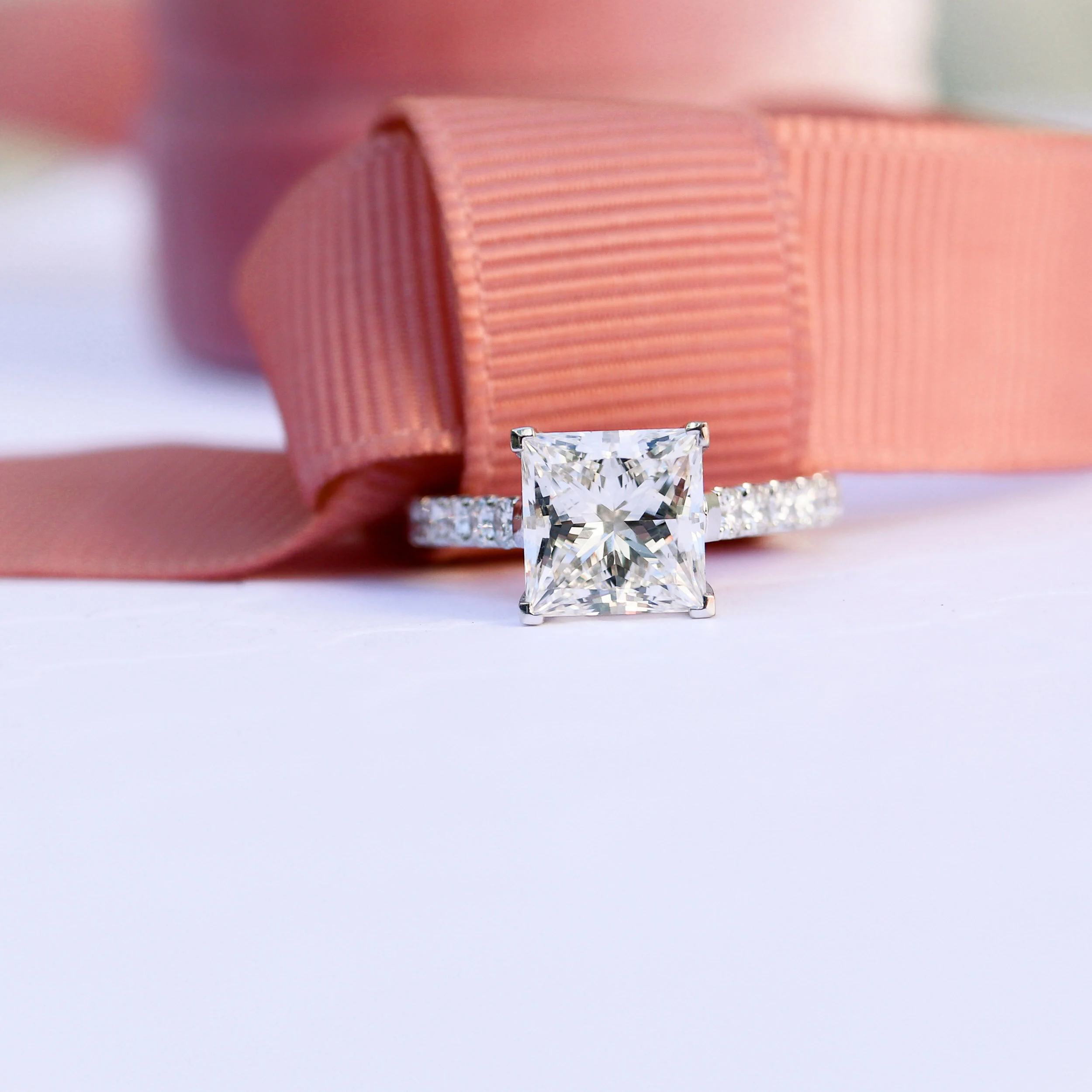 Platinum 2.5 Carat Princess Cut Engagement Ring High Profile with Diamond Band made with Lab Diamonds Ada Diamonds Design AD-344 Artistic