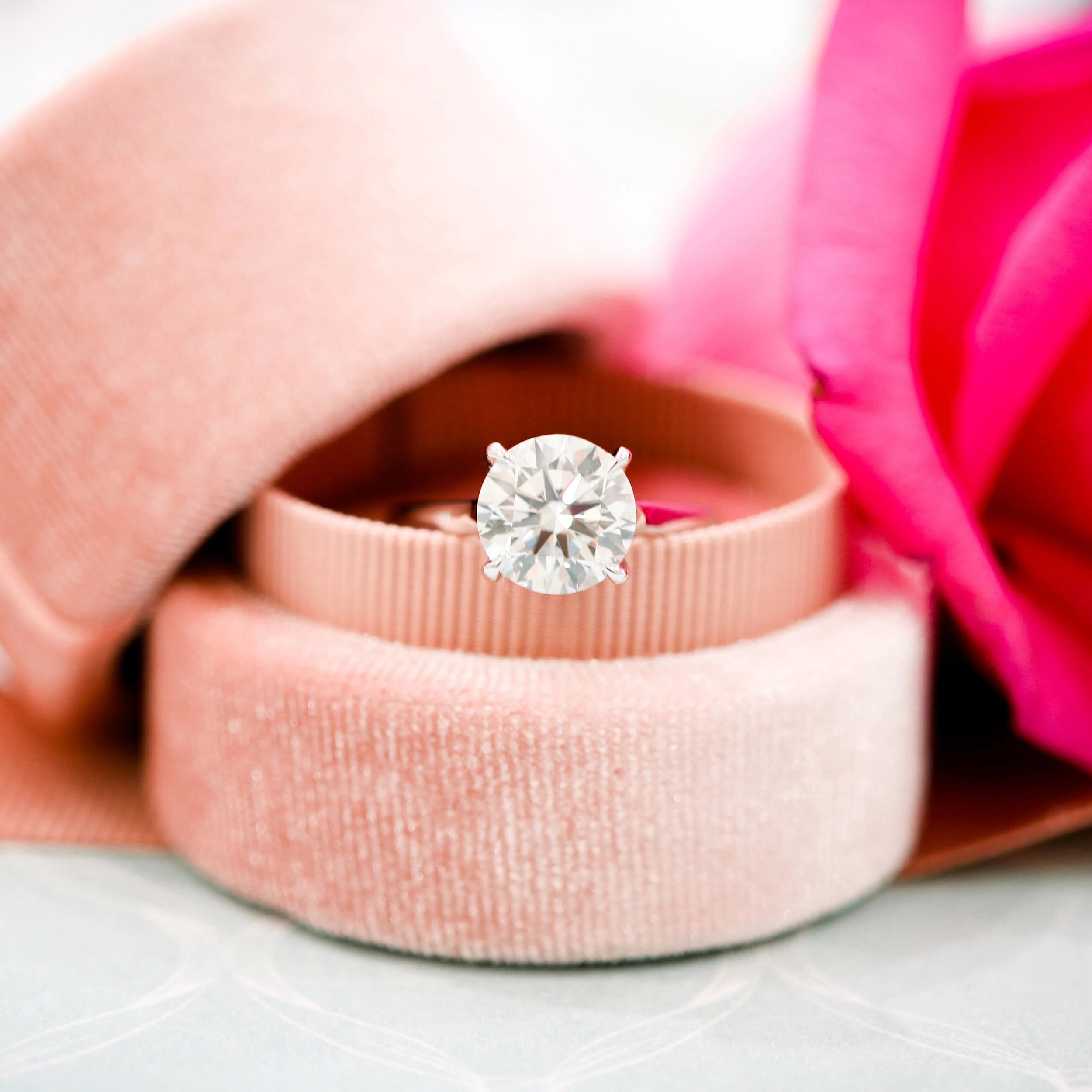 Platinum 2.5 Carat Petite Trellis Classic Solitaire Engagement Ring with Lab Diamond Ada Diamonds Design AD-069 Artistic Image in Box