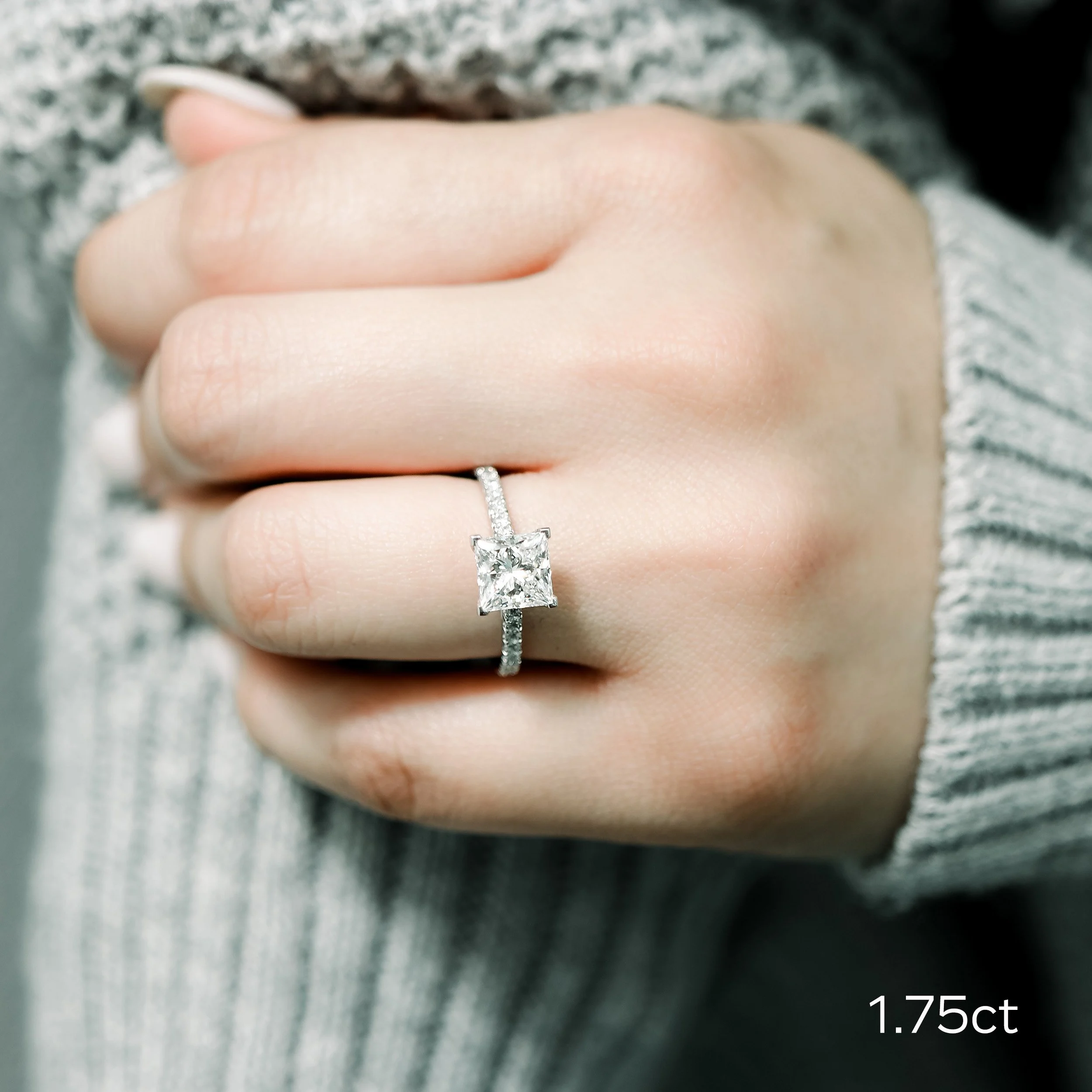 14k White Gold 1.75 Carat Princess Cut Lab Created Diamond Engagement Ring Ada Diamonds Design AD-344 on Hand