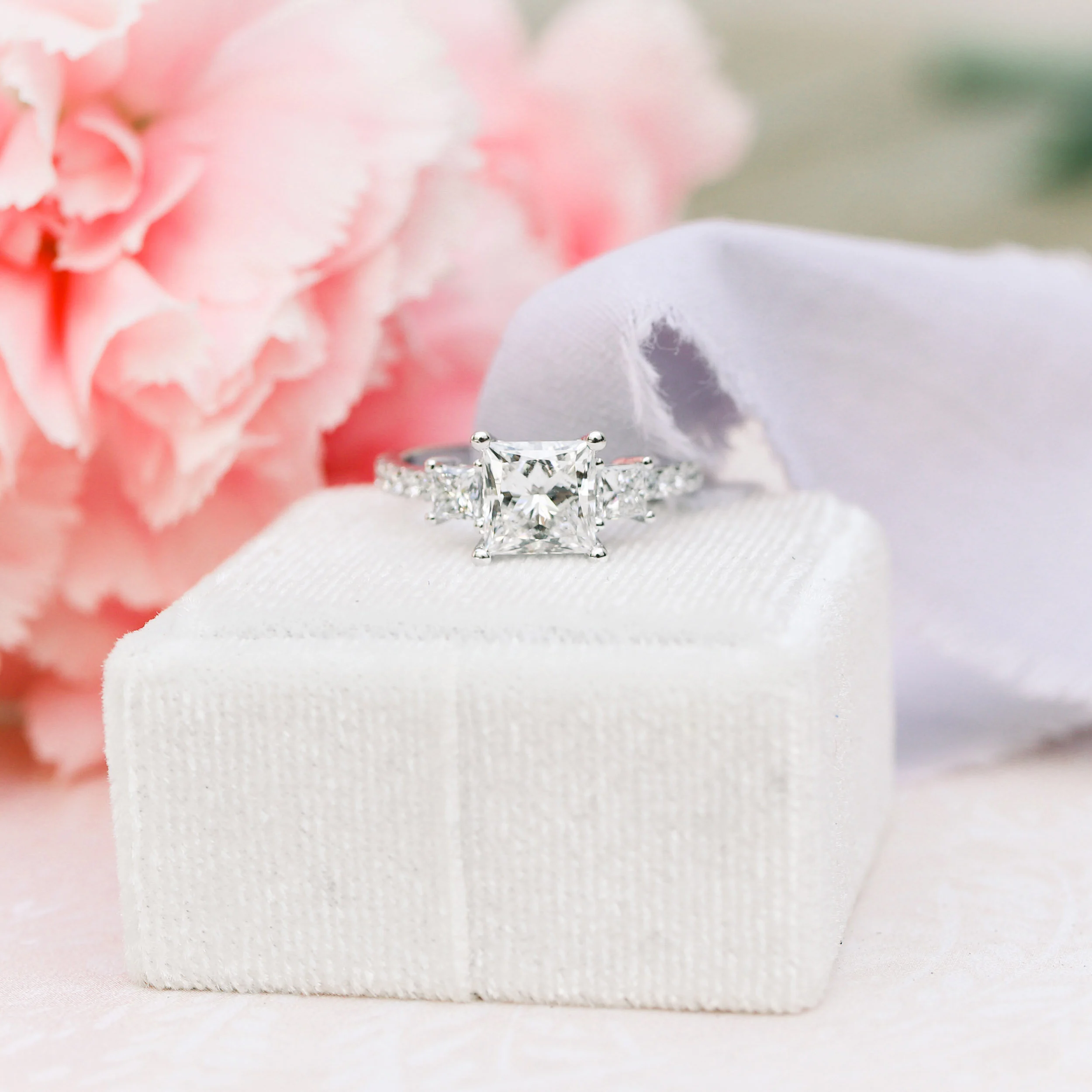Platinum 2ct Princess Cut Three Stone Lab Diamond Ring Ada Diamonds Design AD-477 Artistic