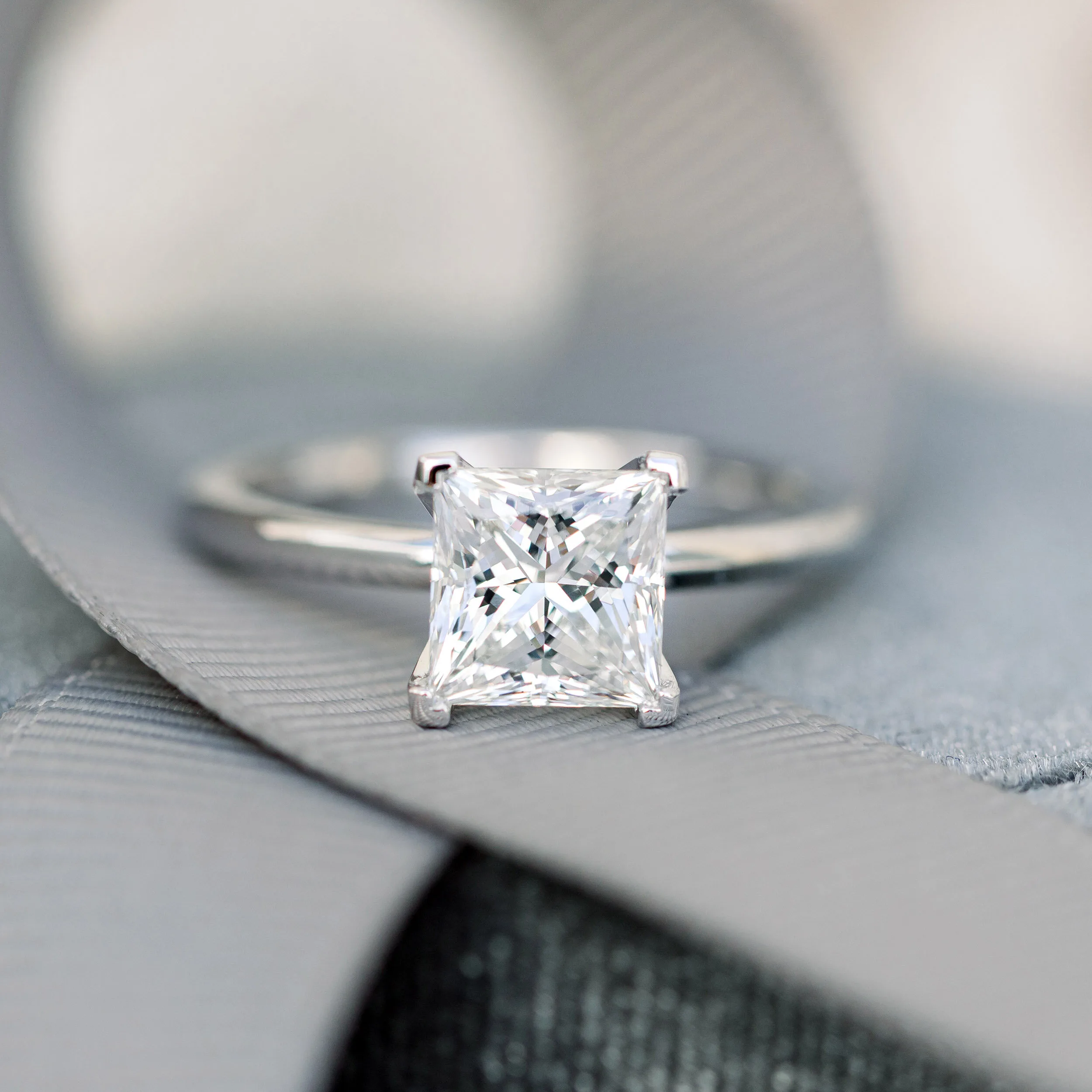18k White Gold Two Carat Princess Cut Lab Diamond Solitaire Engagement Ring Ada Diamonds Design AD-227 Artistic