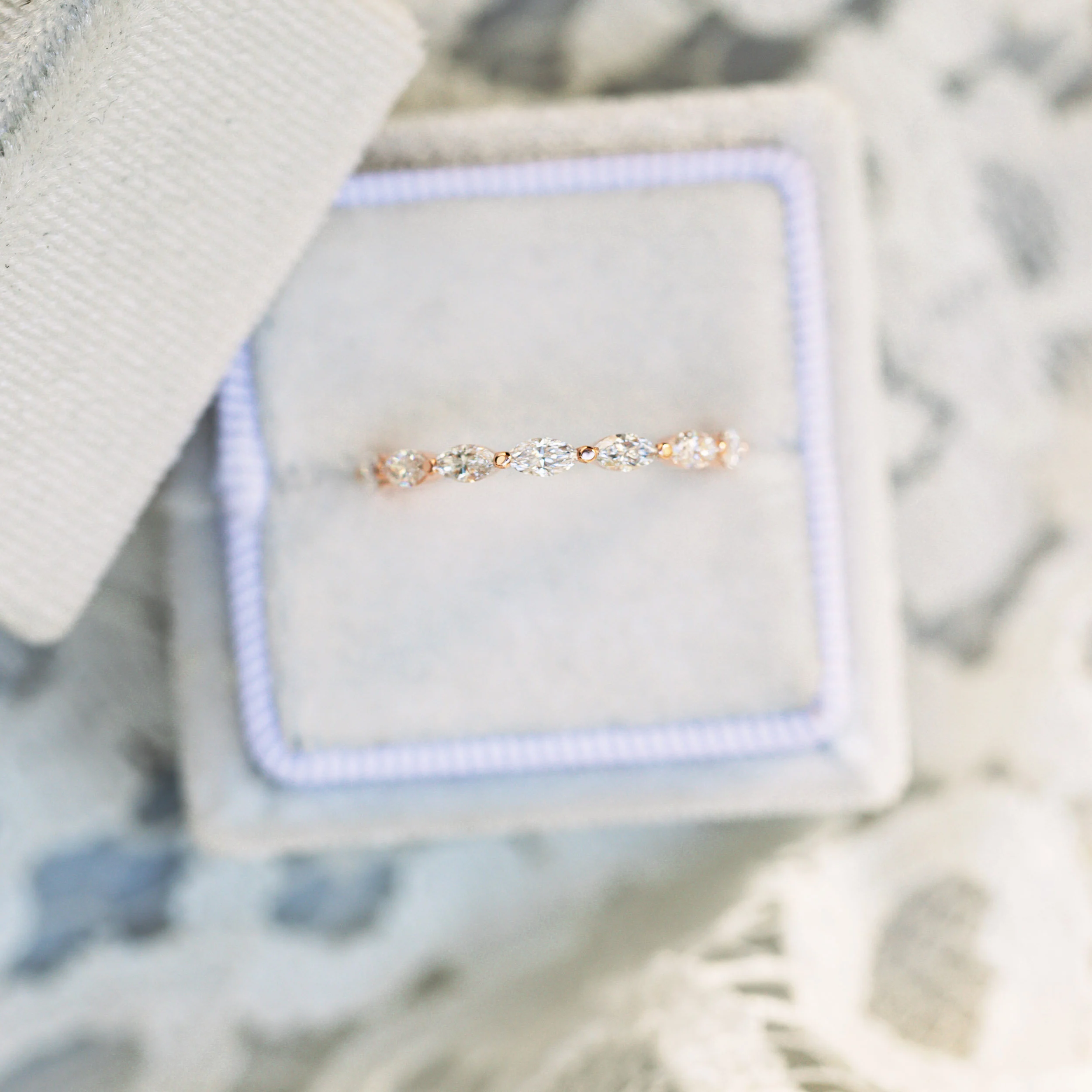 14k Rose Gold Marquise Lab Diamond 3/4 Eternity Band Ada Diamonds Design Number AD-262 Artistic Image in Box