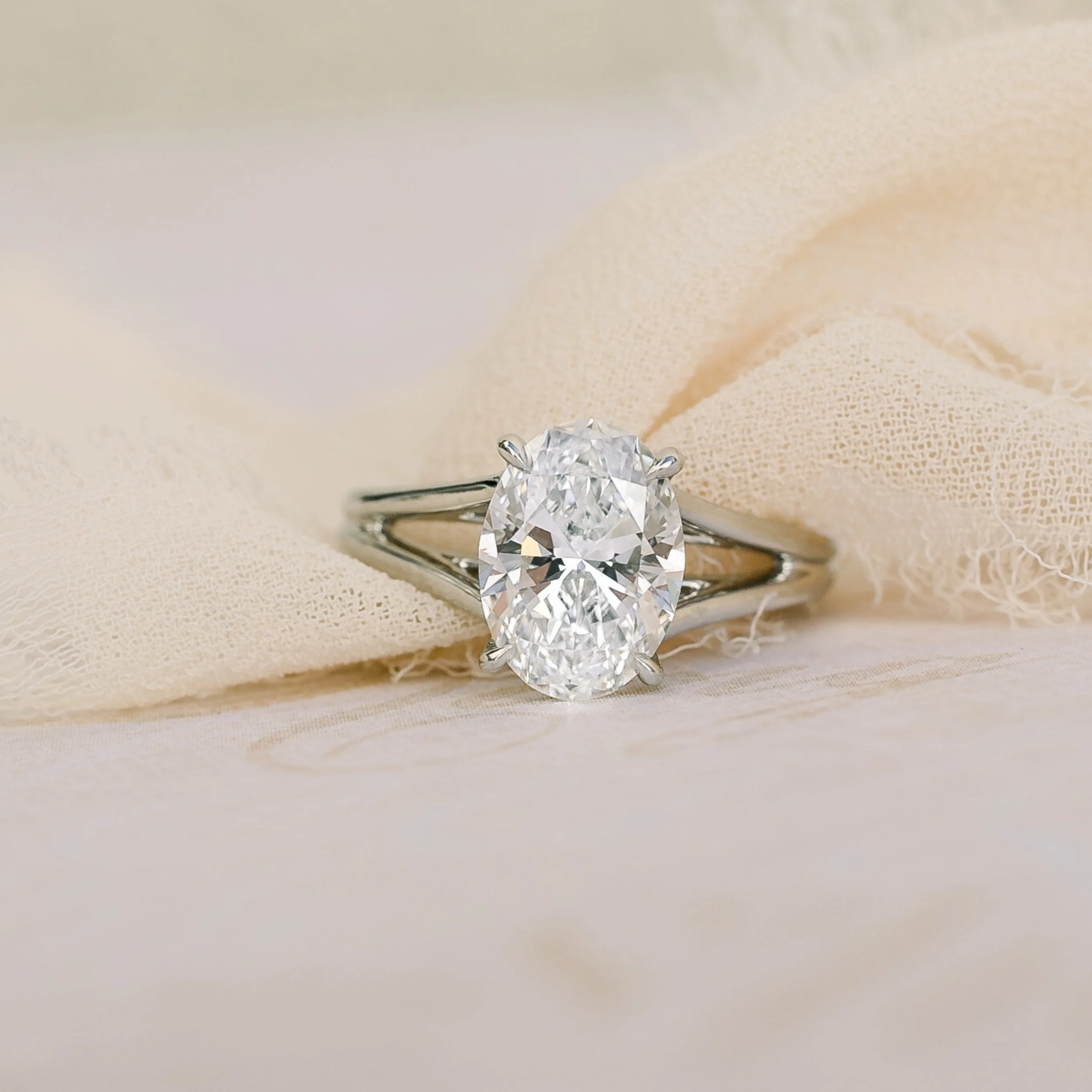 Platinum 2ct Oval Cut Split Shank Lab Diamond Solitaire Engagement Ring Ada Diamonds Design AD-338 Macro