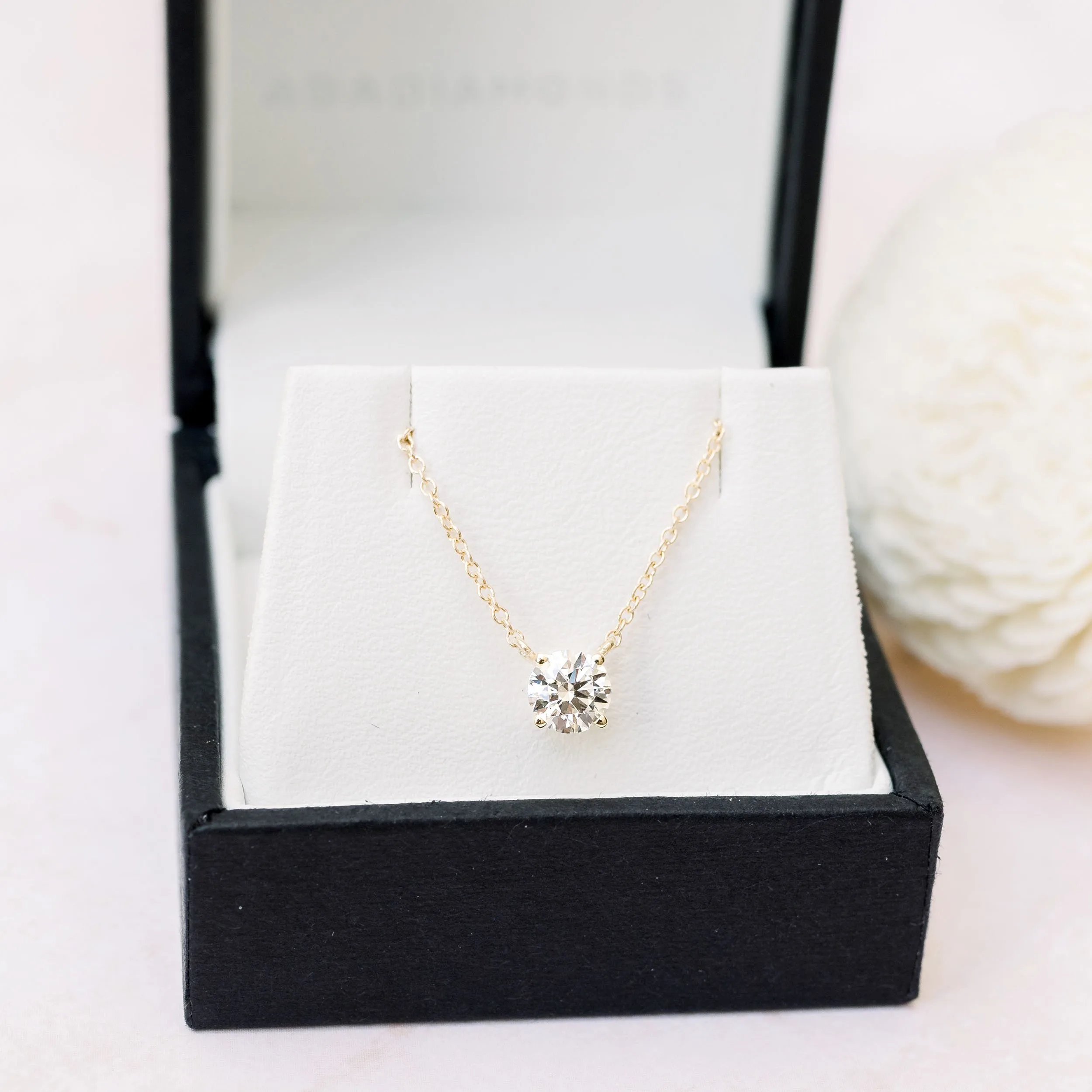 half carat round lab diamond necklace in 14k white gold design 384