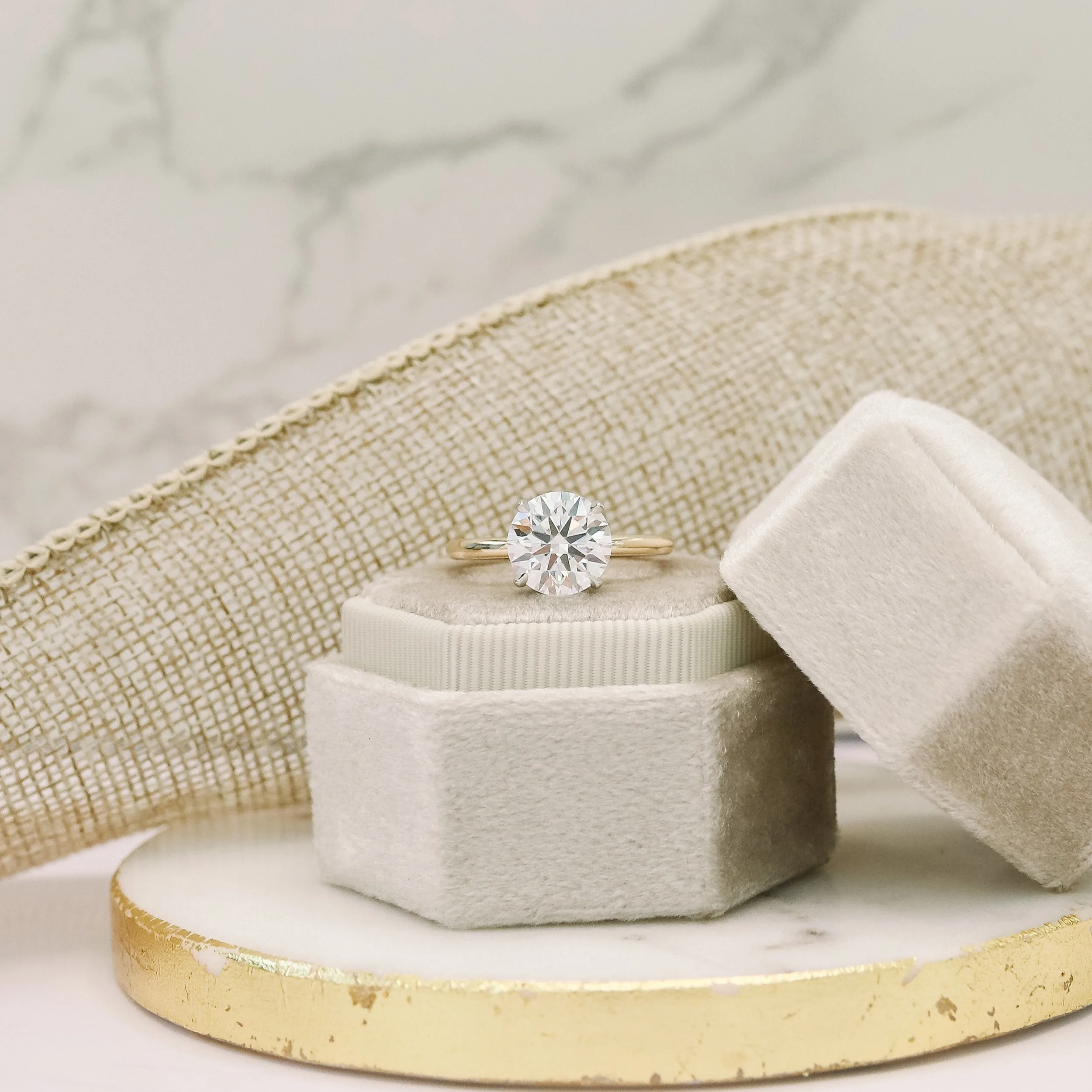 Platinum 3.25 Carat Round Lab Created Diamond Solitaire Engagement Ring Ada Diamonds Design AD066 Floral Background