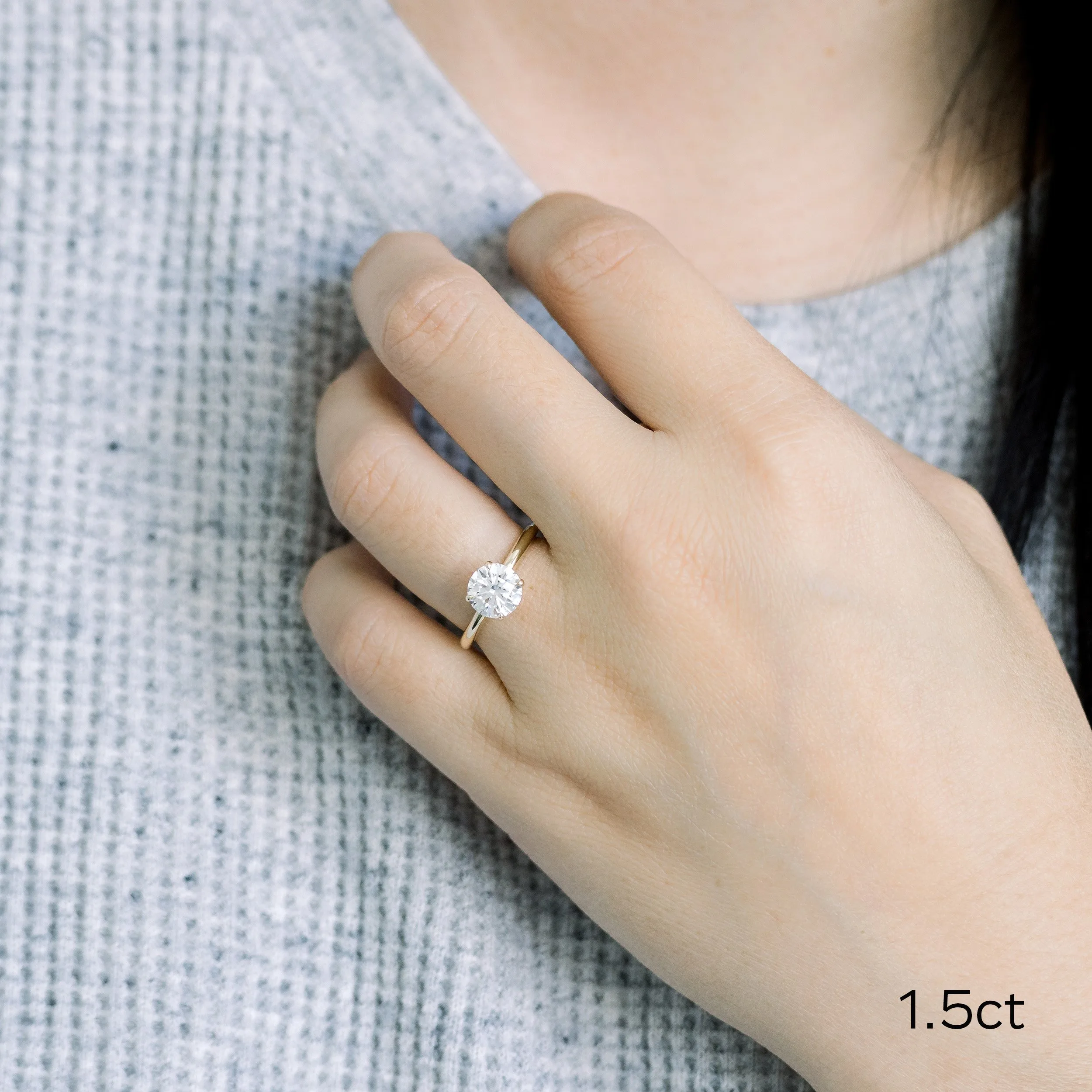 platinum 1.5ct round lab created diamond solitaire engagement ring ada diamonds design ad 066 on model