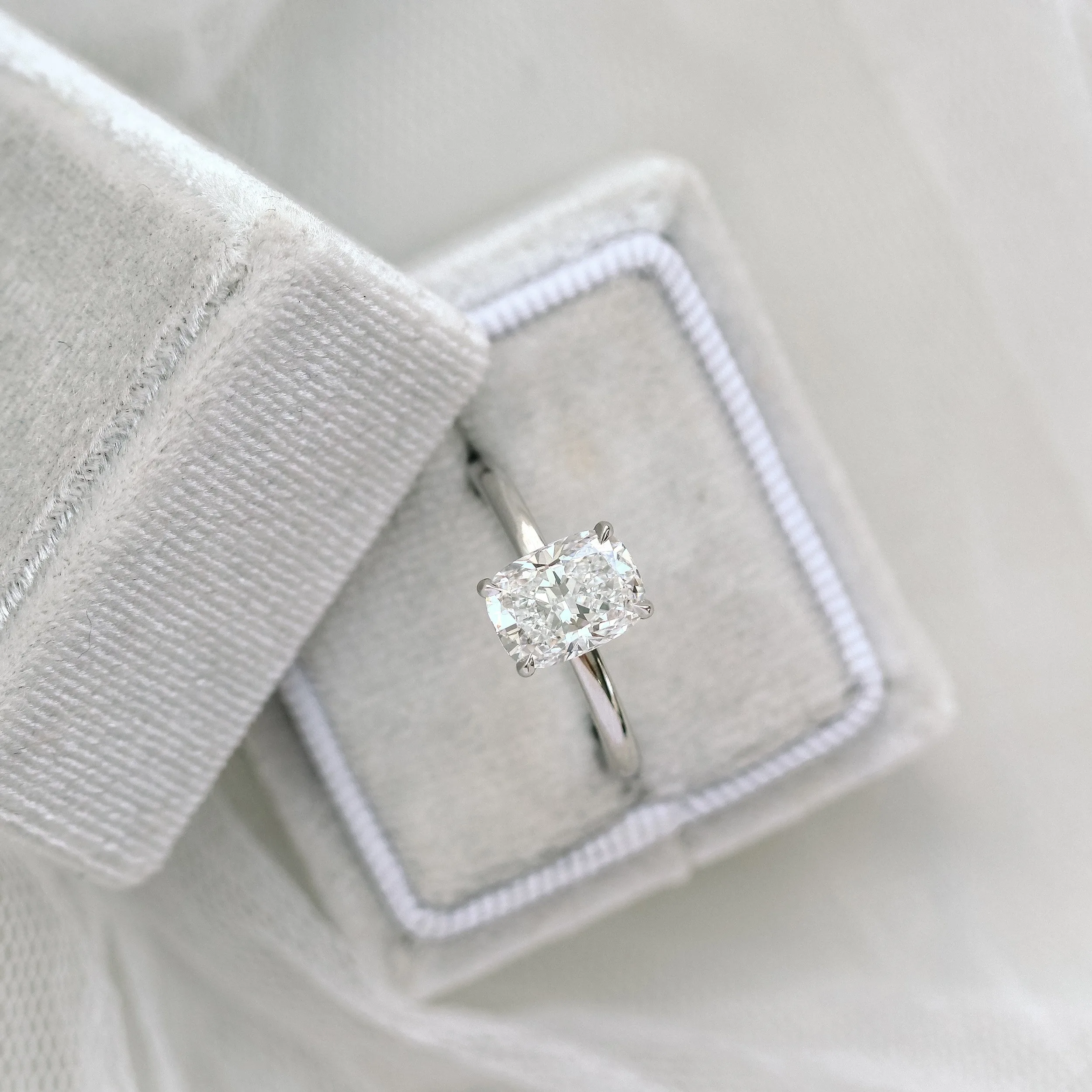platinum 2 carat elongated cushion cut lab diamond petite four prong solitaire engagement ring ada diamonds design ad 221 macro