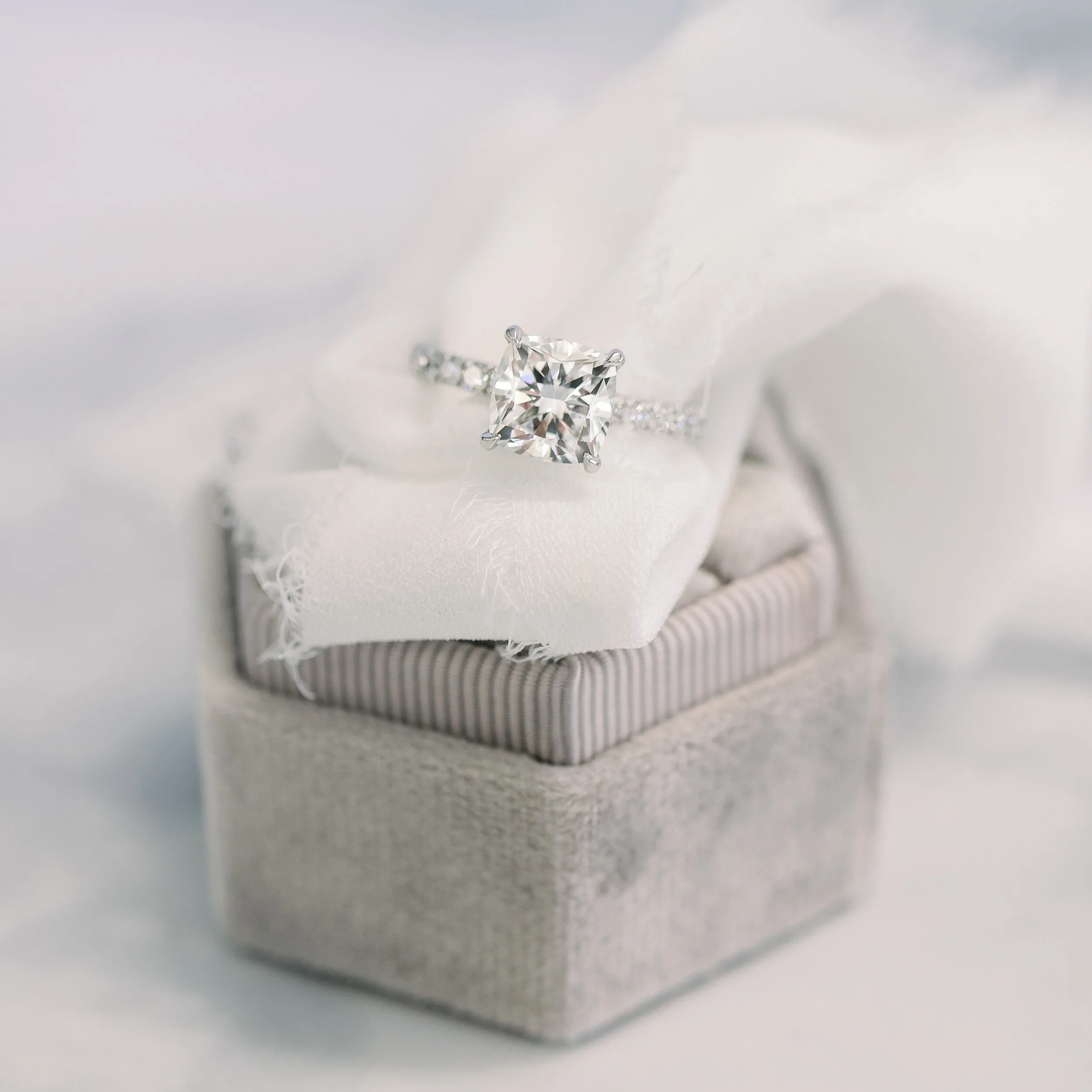 14k White Gold 1.5ct Cushion Cut Lab Grown Diamond Ring Ada Diamonds Design AD-214 in Box