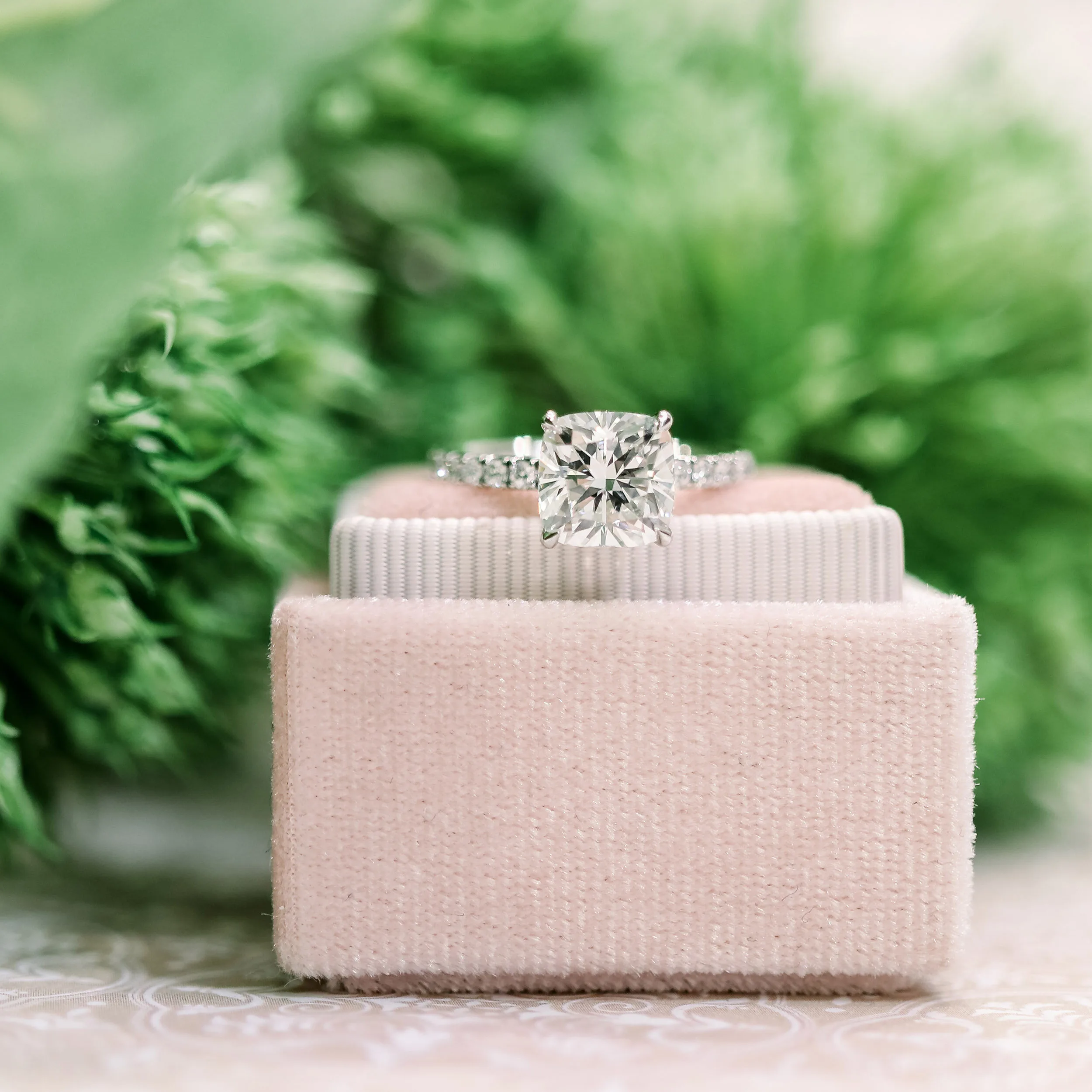 Platinum 3ct Square Cushion Lab Diamond Engagement Ring Ada Diamonds Design AD-214 in Box