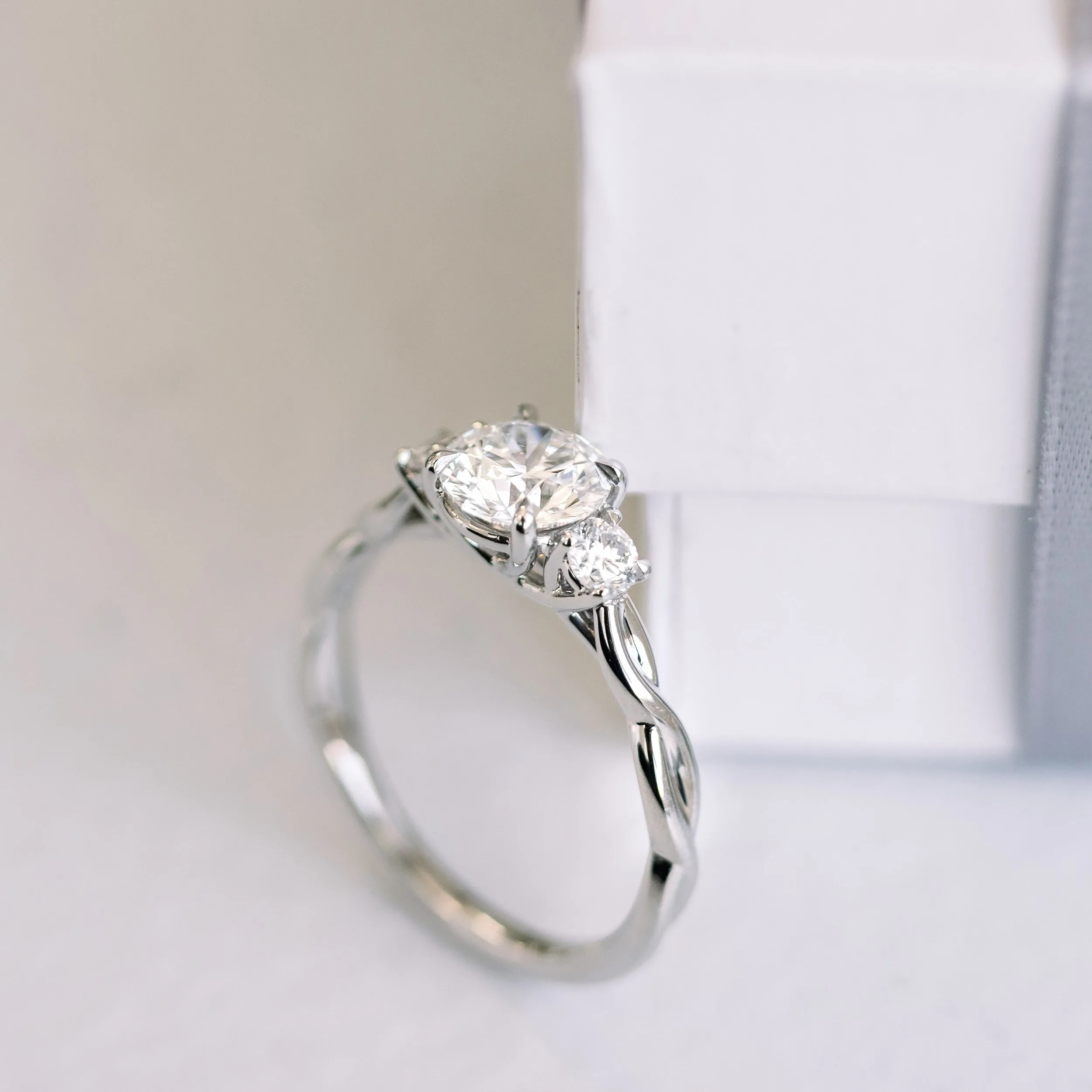 platinum 1.75 carat three stone round lab diamond engagement ring ada diamonds design ad 180 profile view