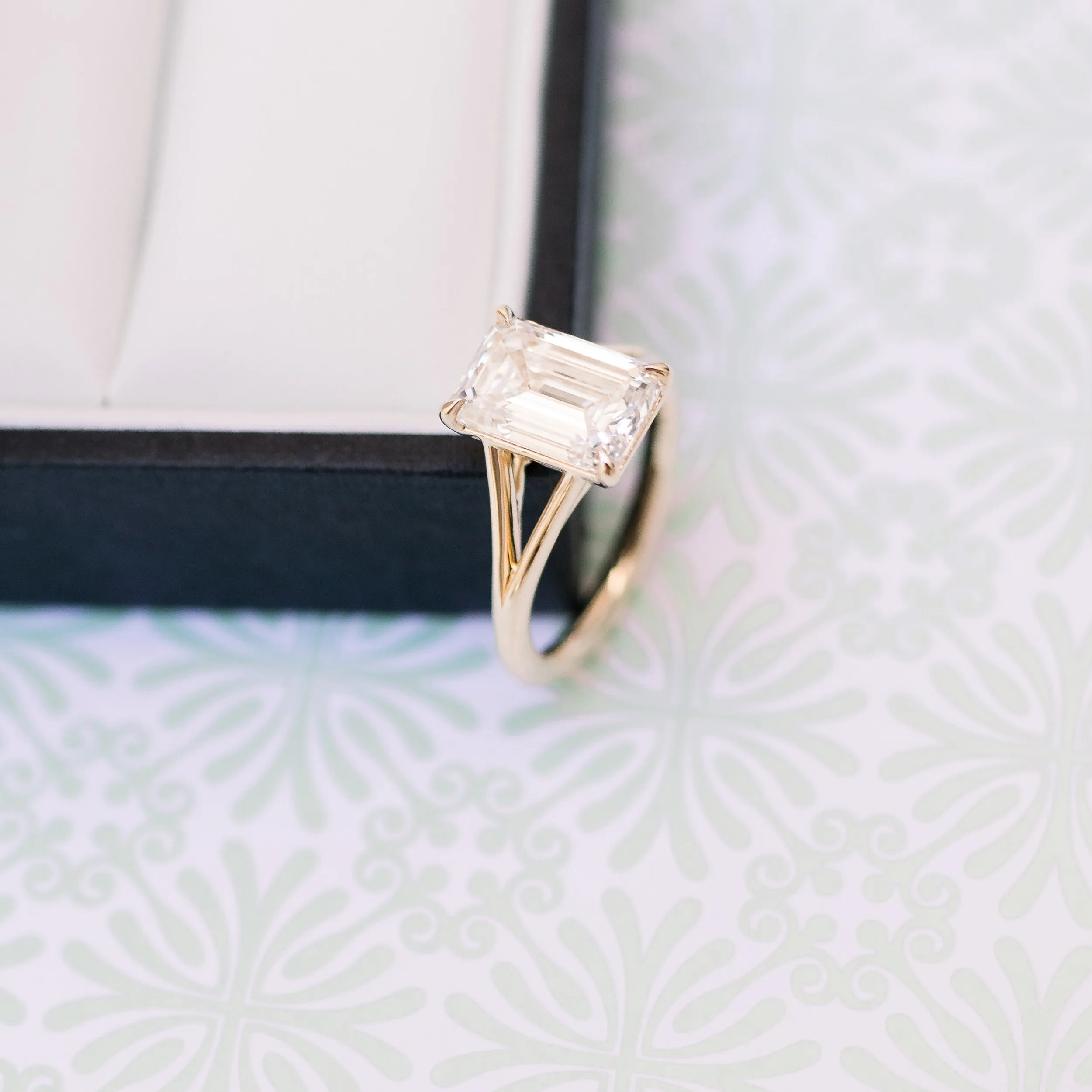 yellow gold 2.5 carat emerald cut split shank lab diamond engagement ring ada diamonds design ad338