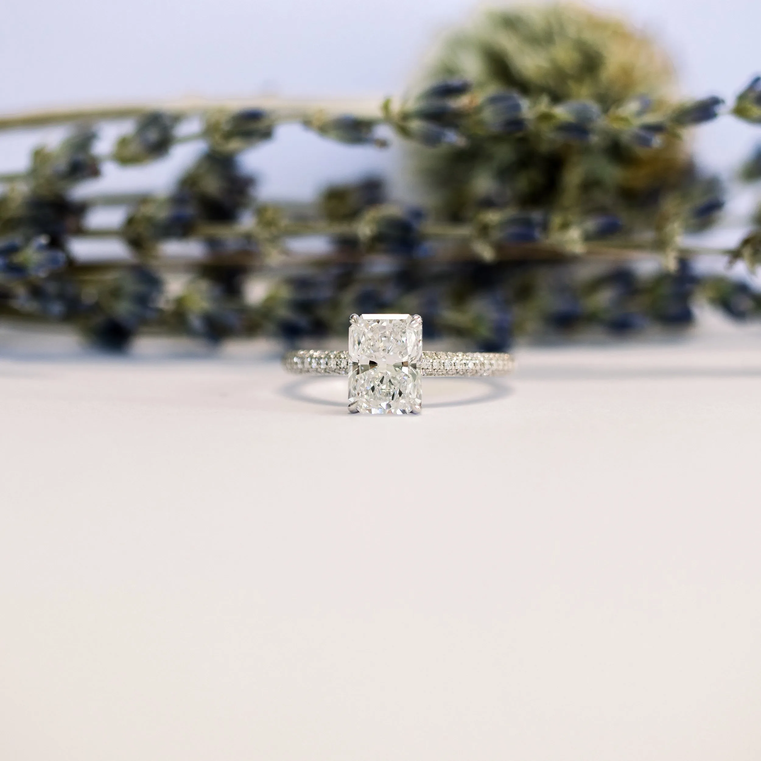 platinum two carat radiant cut lab diamond pavé engagement ring ada diamonds design ad 172 macro