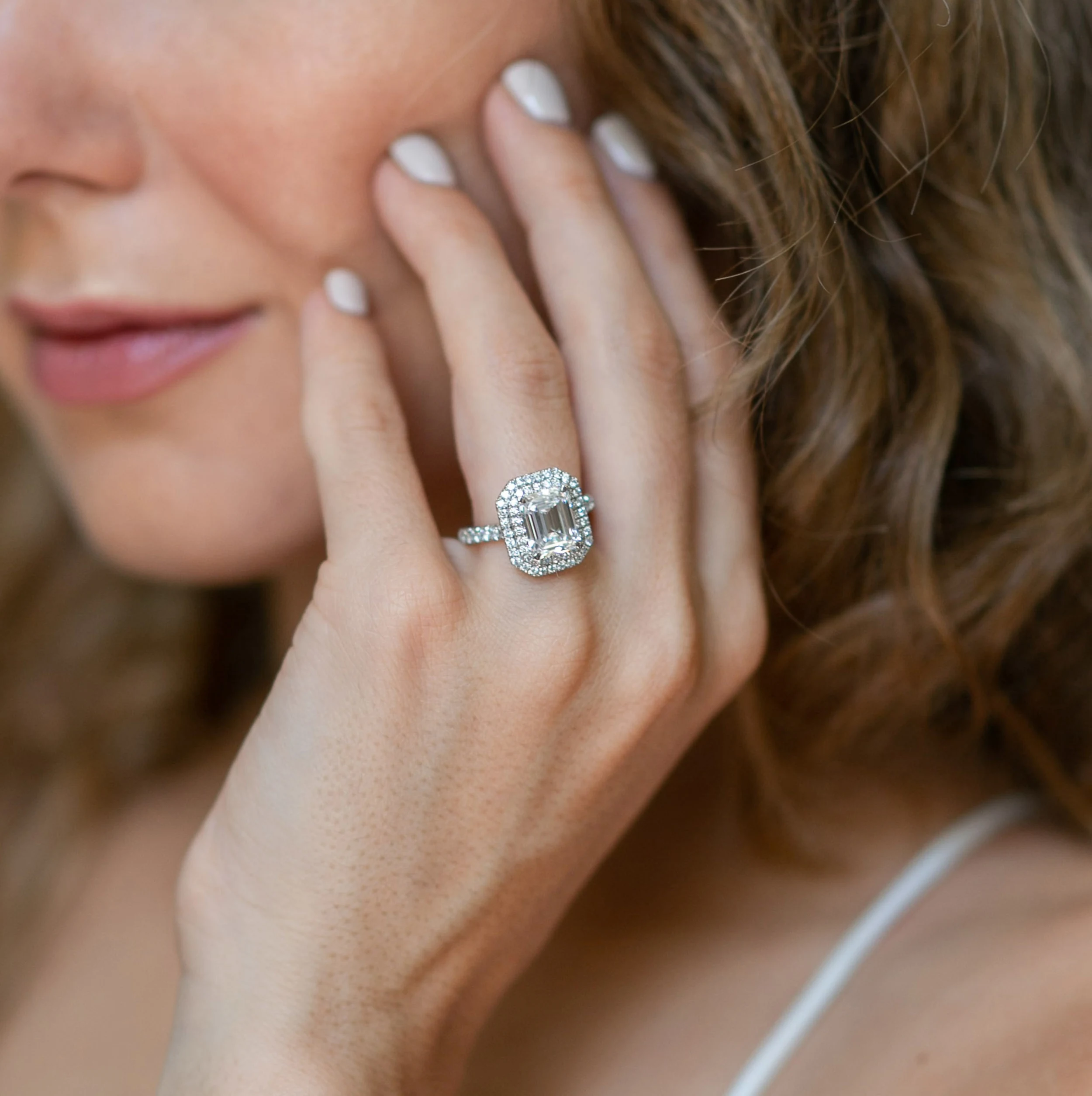 Lab Created Emerald Cut Diamond Double Halo Engagement Ring Design AD-179