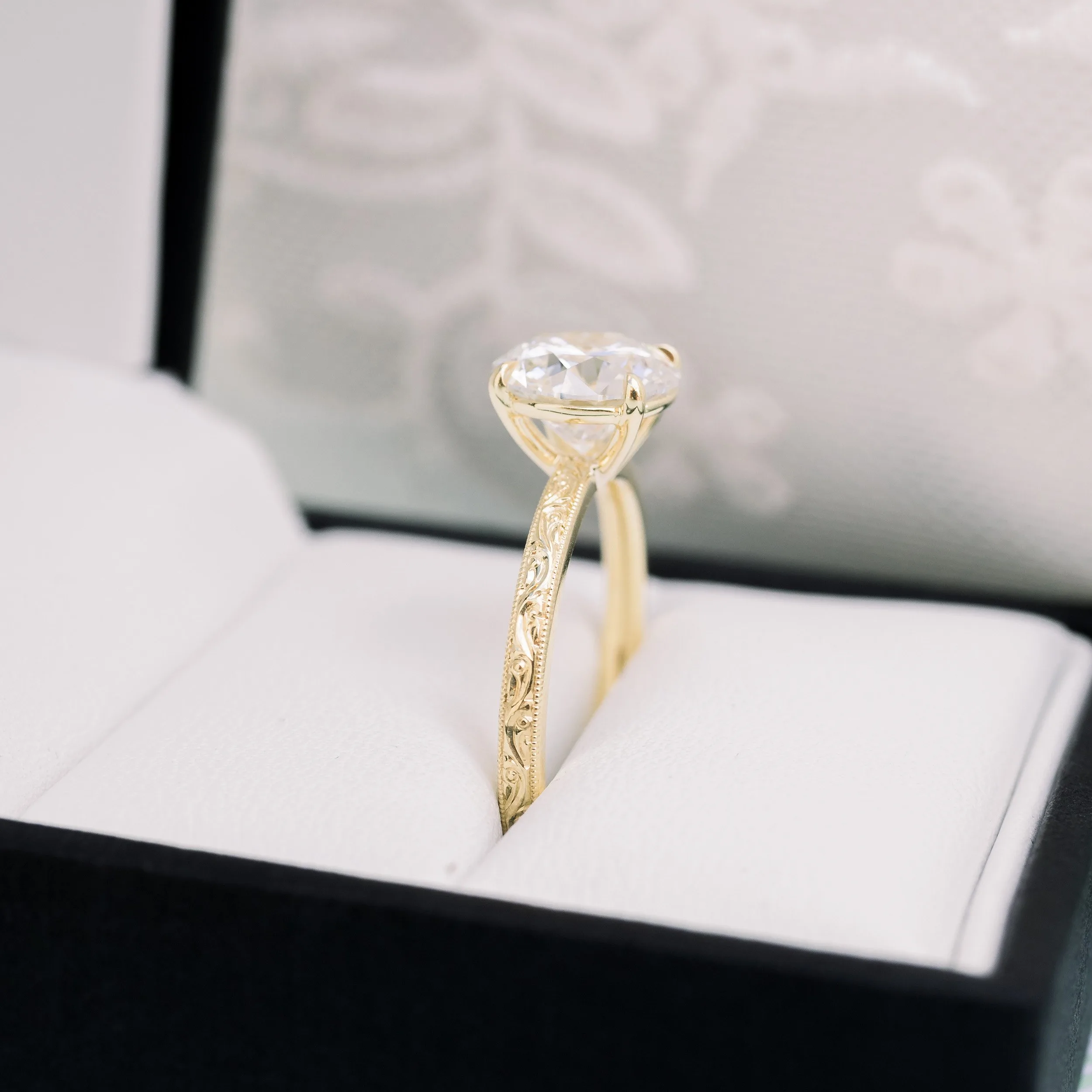 14k yellow gold round lab grown diamond solitaire engagement ring with engraved band ada diamonds design ad 177