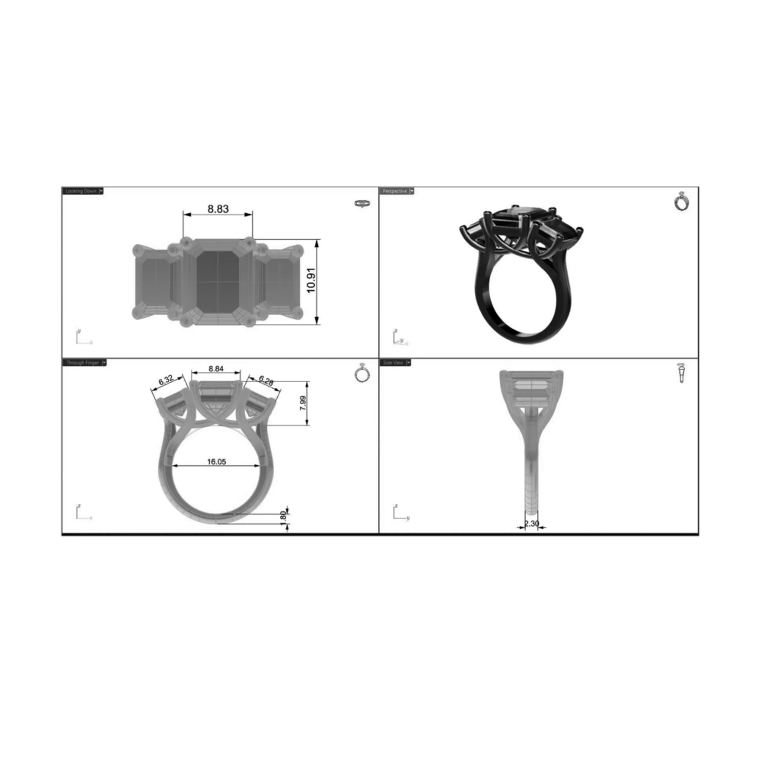 Custom Three Stone Lab Created Diamond Engagement Ring Design-180