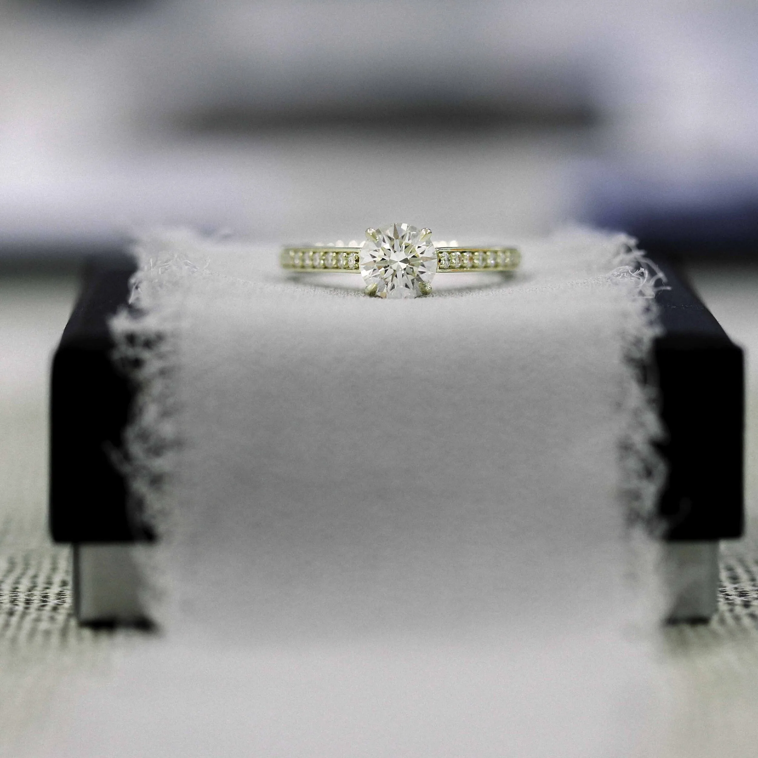 Yellow Gold 1ct Round Lab Diamond Channel Set Engagement Ring Ada Diamonds Design AD-074 Artistic