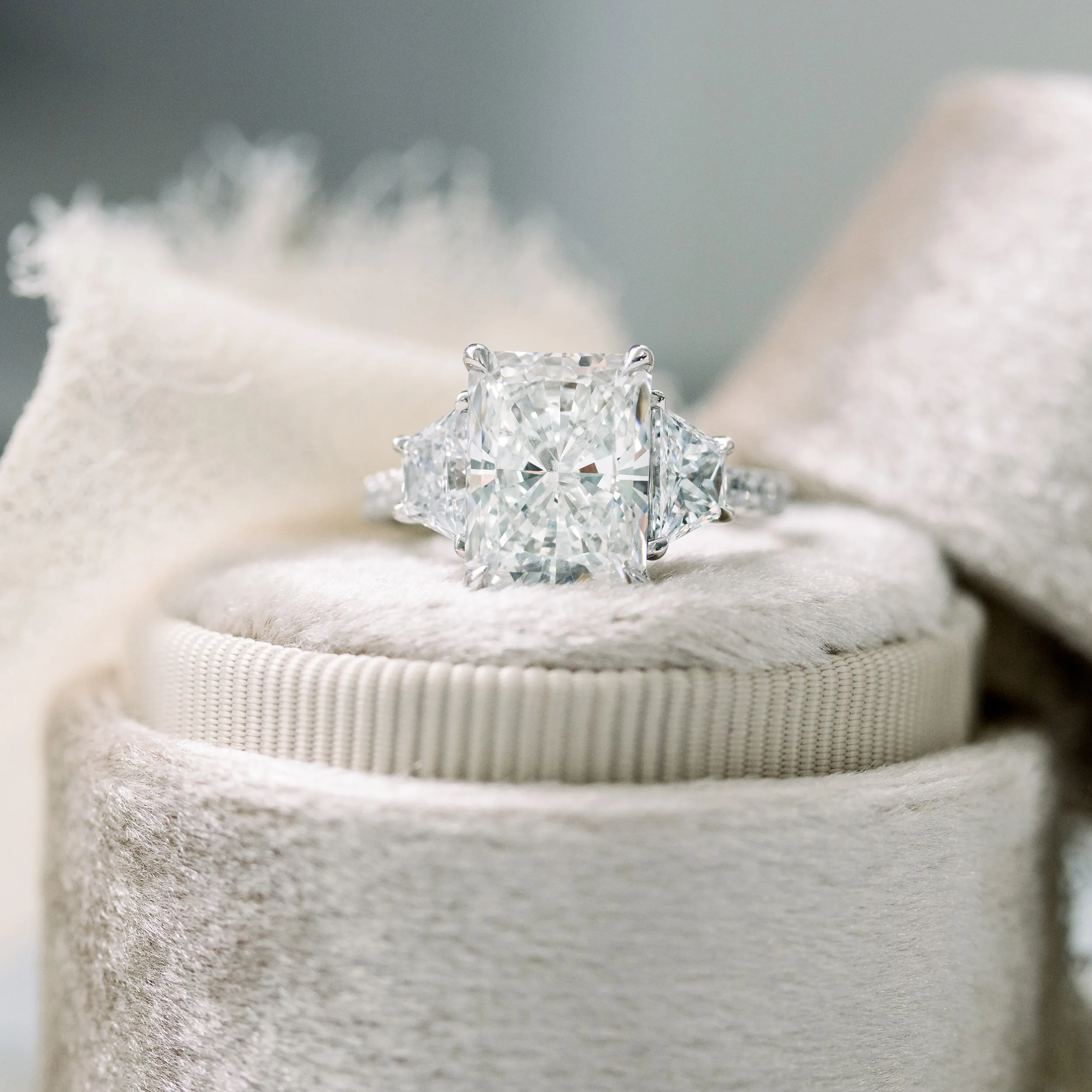 Platinum Radiant Cut and Trapezoid 4 ct Lab Diamond Engagement Ring Ada Diamonds Design AD-180