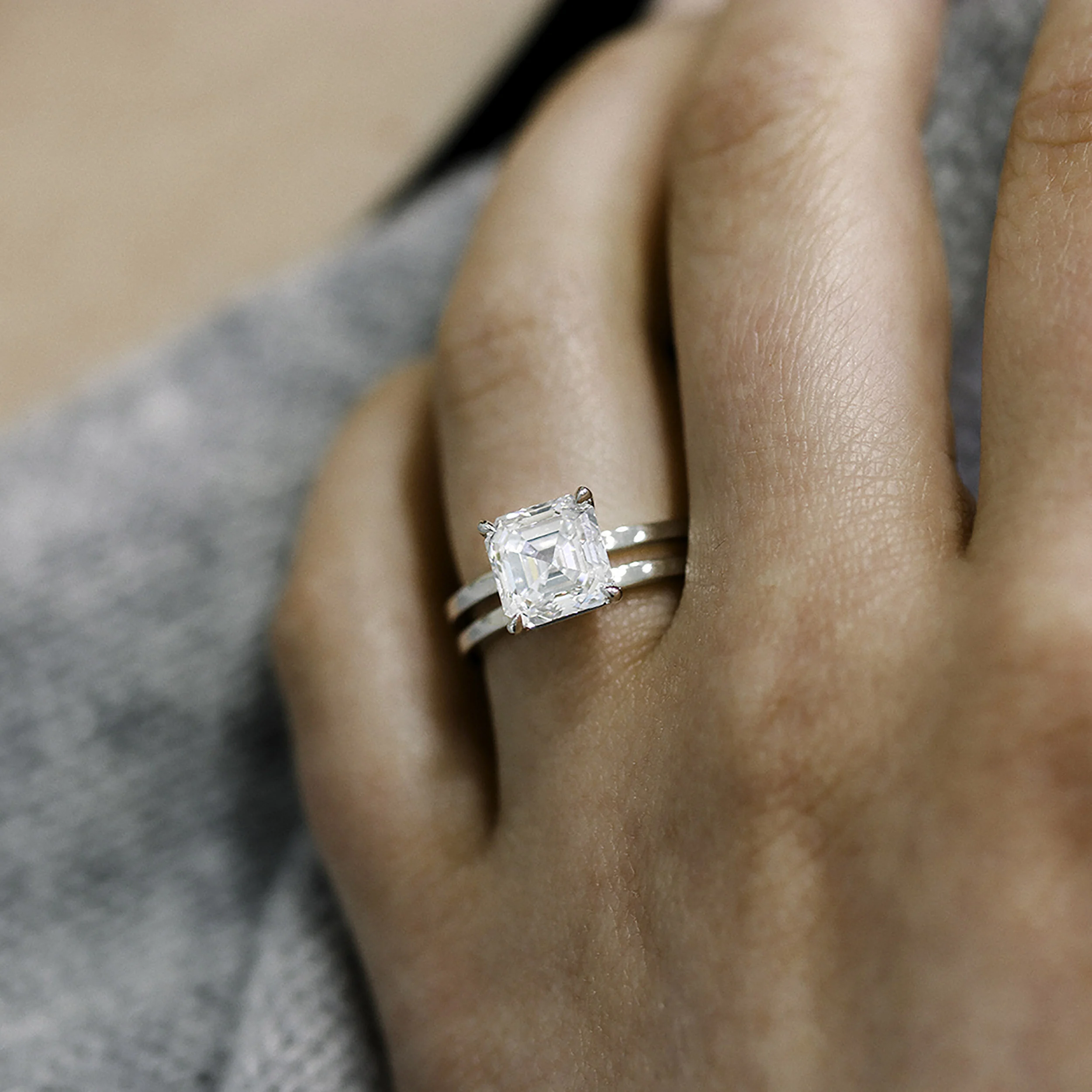 2.5ct Asscher Cut Lab Diamond Custom Double Band Solitaire Engagement Ring Ada Diamonds AD-177