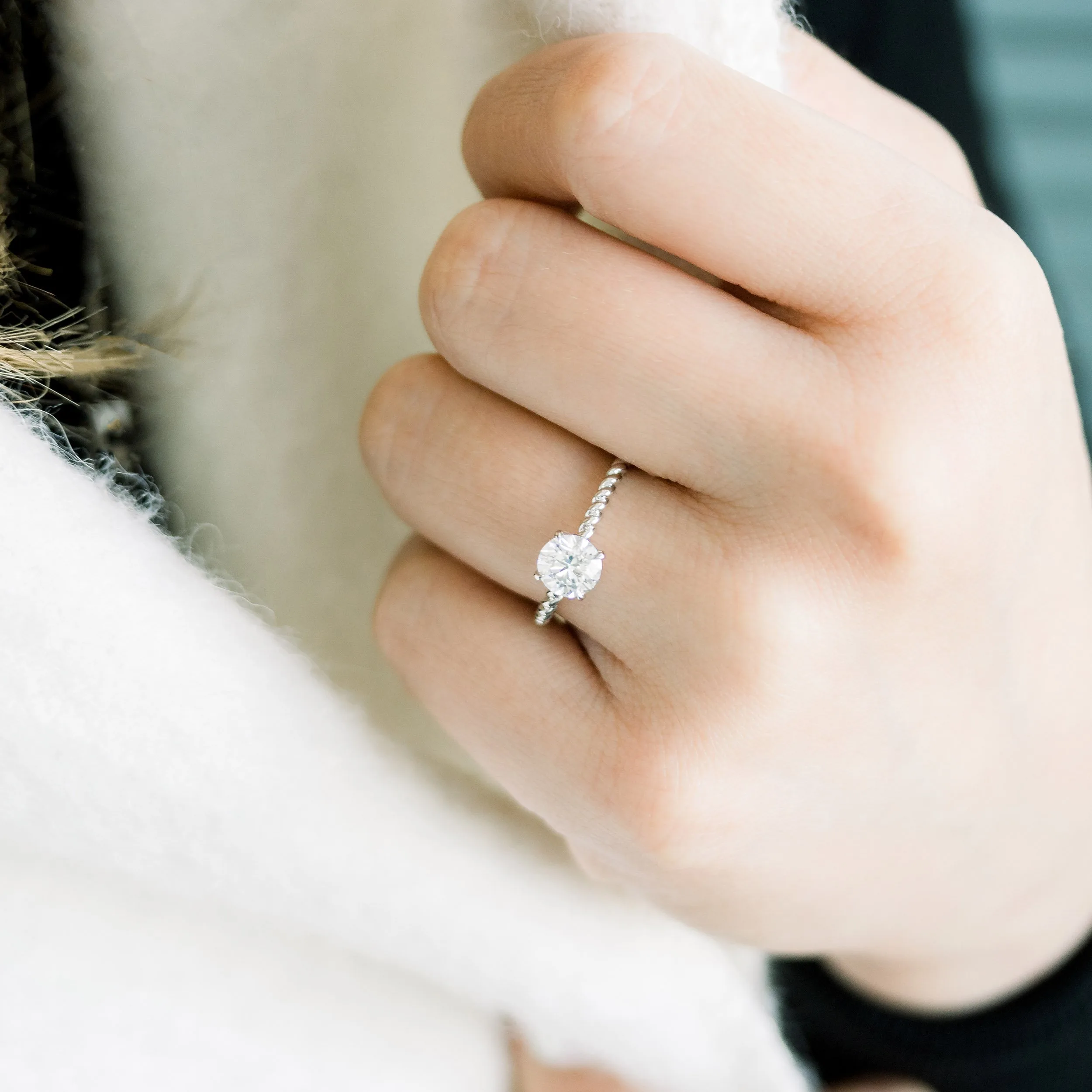 custom one carat round lab diamond solitaire engagement ring with twisting band platinum ada diamonds design ad 177 on model