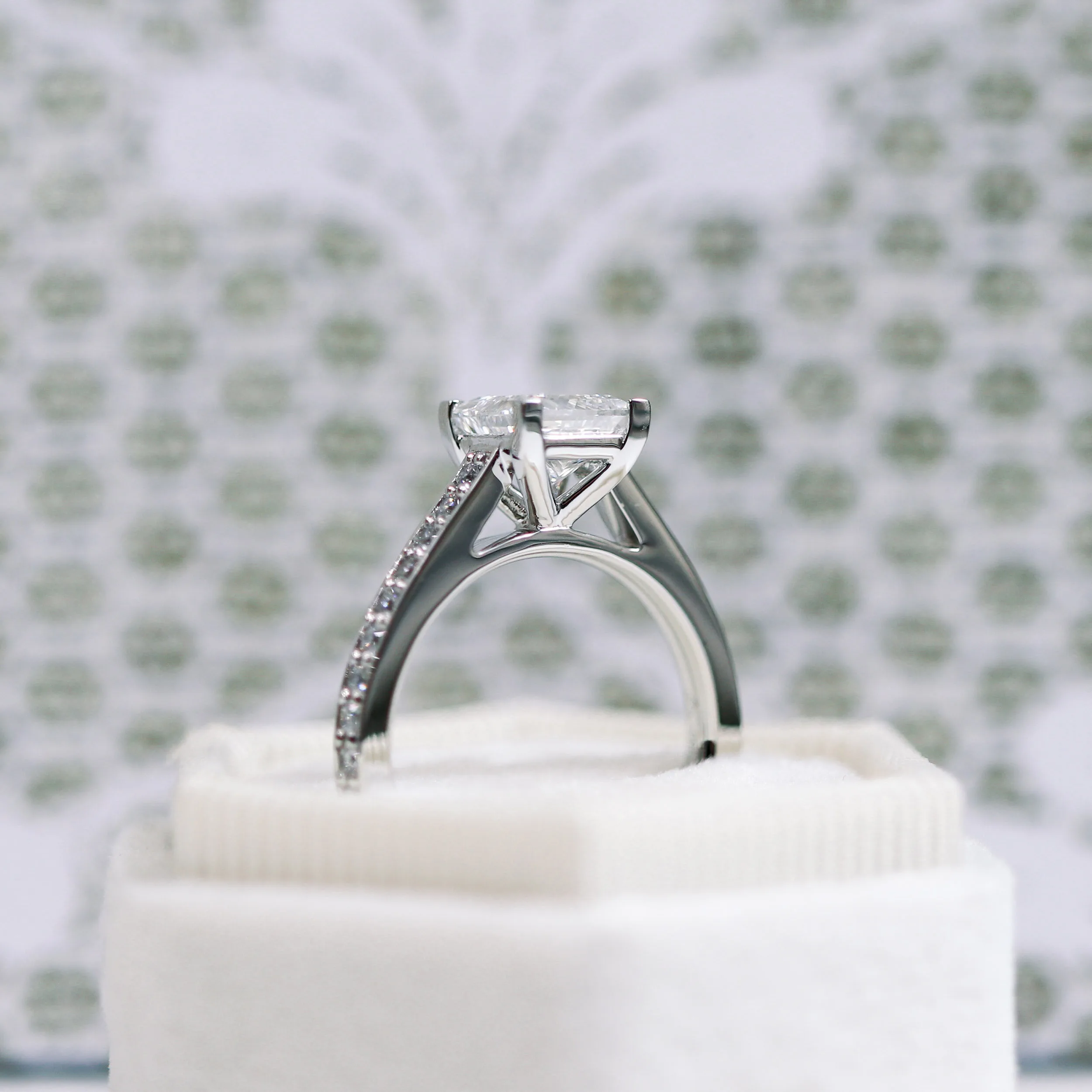 Platinum 1.75ct Princess Cut Engagement Ring with Channel Set Pavé Band featuring Lab Created Diamonds Ada Diamonds Design AD-074 Profile