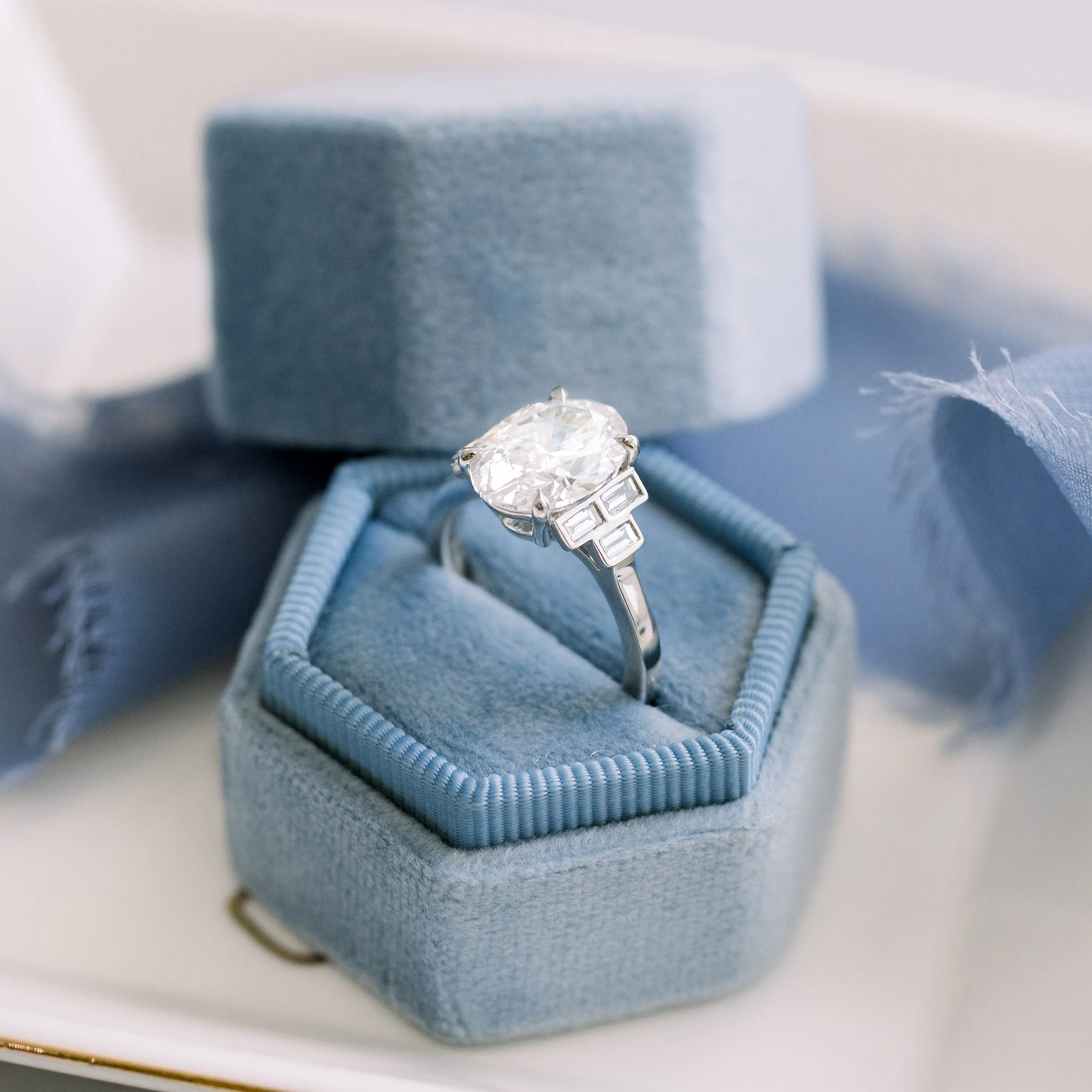 custom platinum 3 ct oval lab grown diamond with baguette side stone engagement ring ada diamonds design ad 180