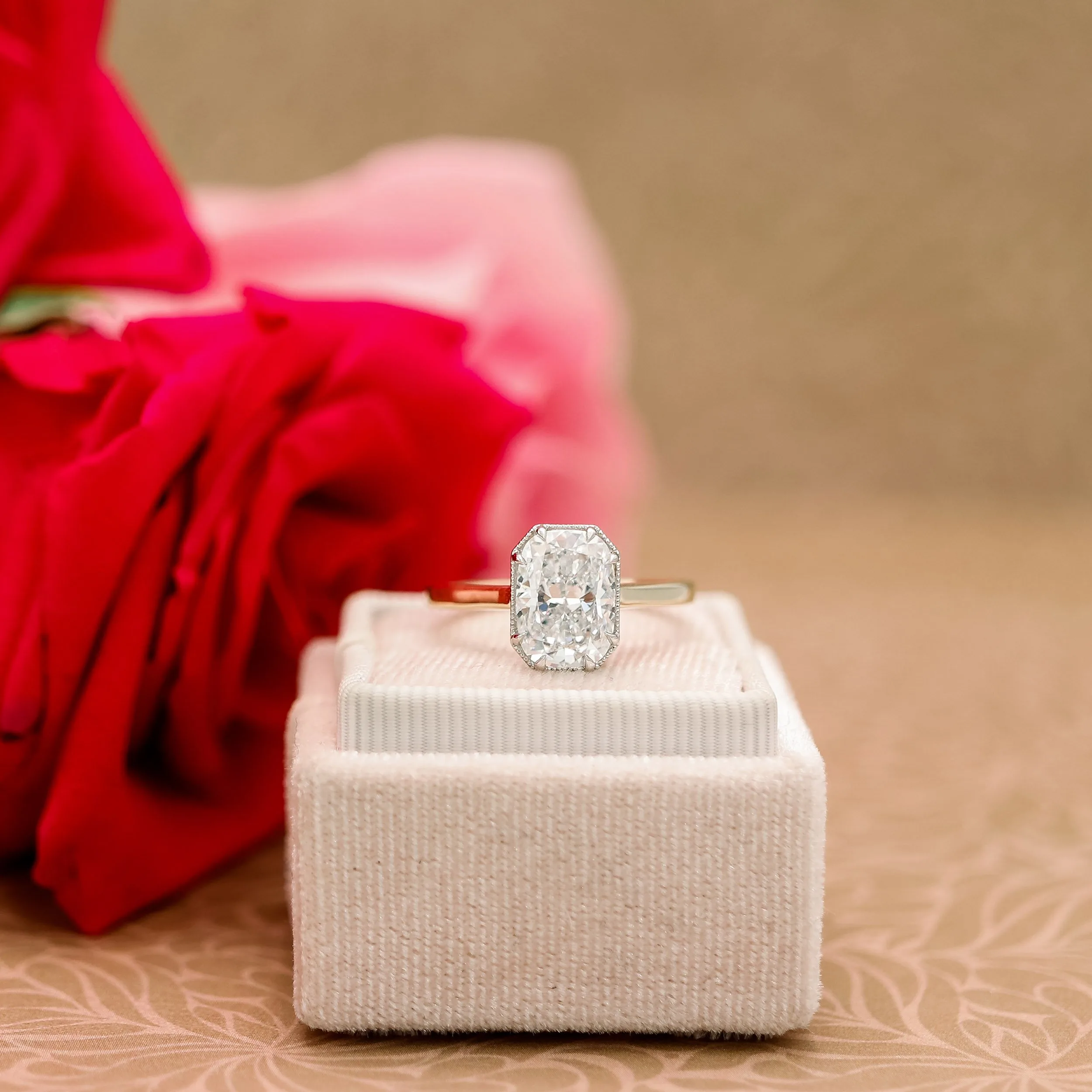 platinum and yellow gold 2.75 ct radiant cut lab diamond engagement ring with milgrain bezel basket ada diamonds design ad 177