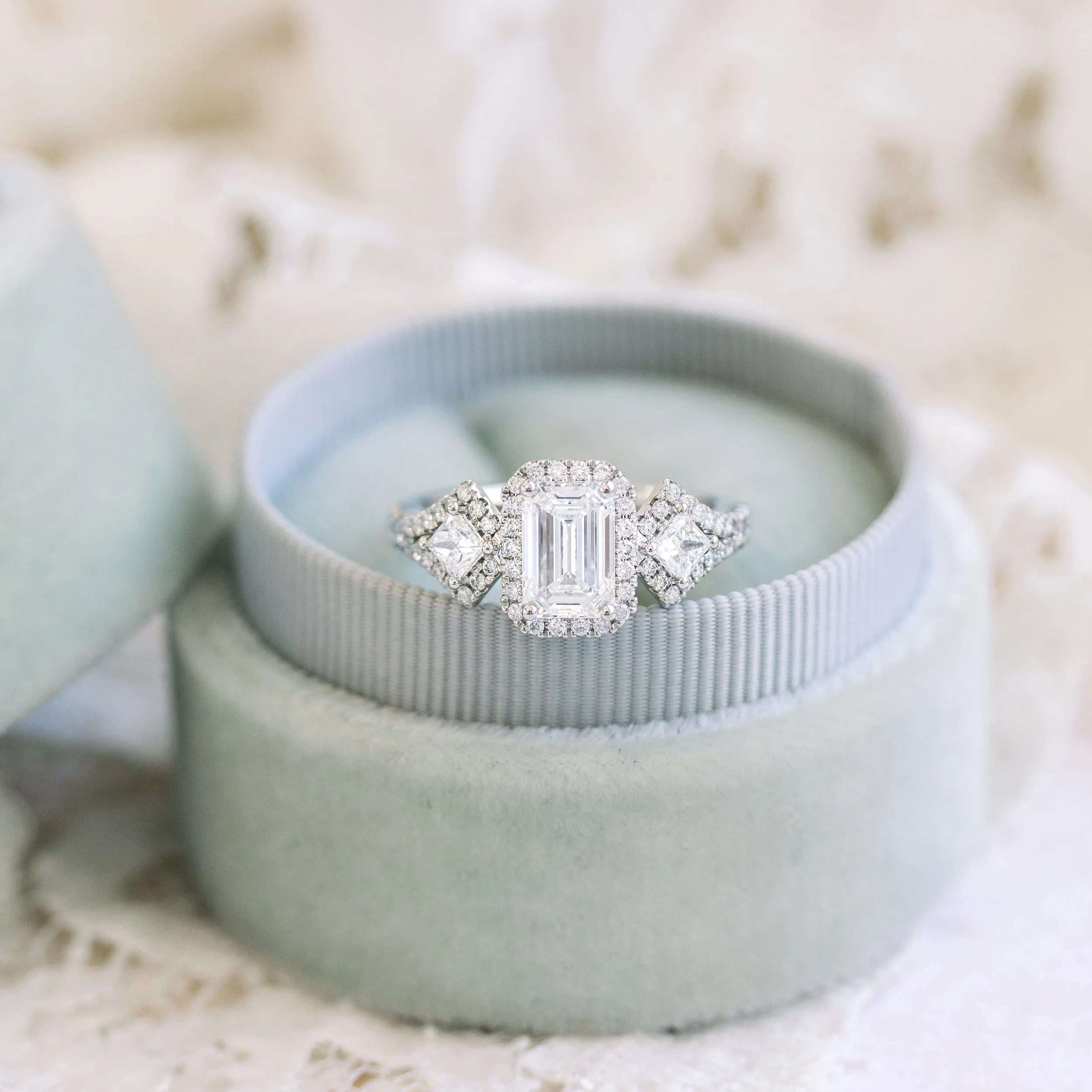 platinum 2ct emerald and princess cut halo engagement ring ada diamonds design ad180 macro