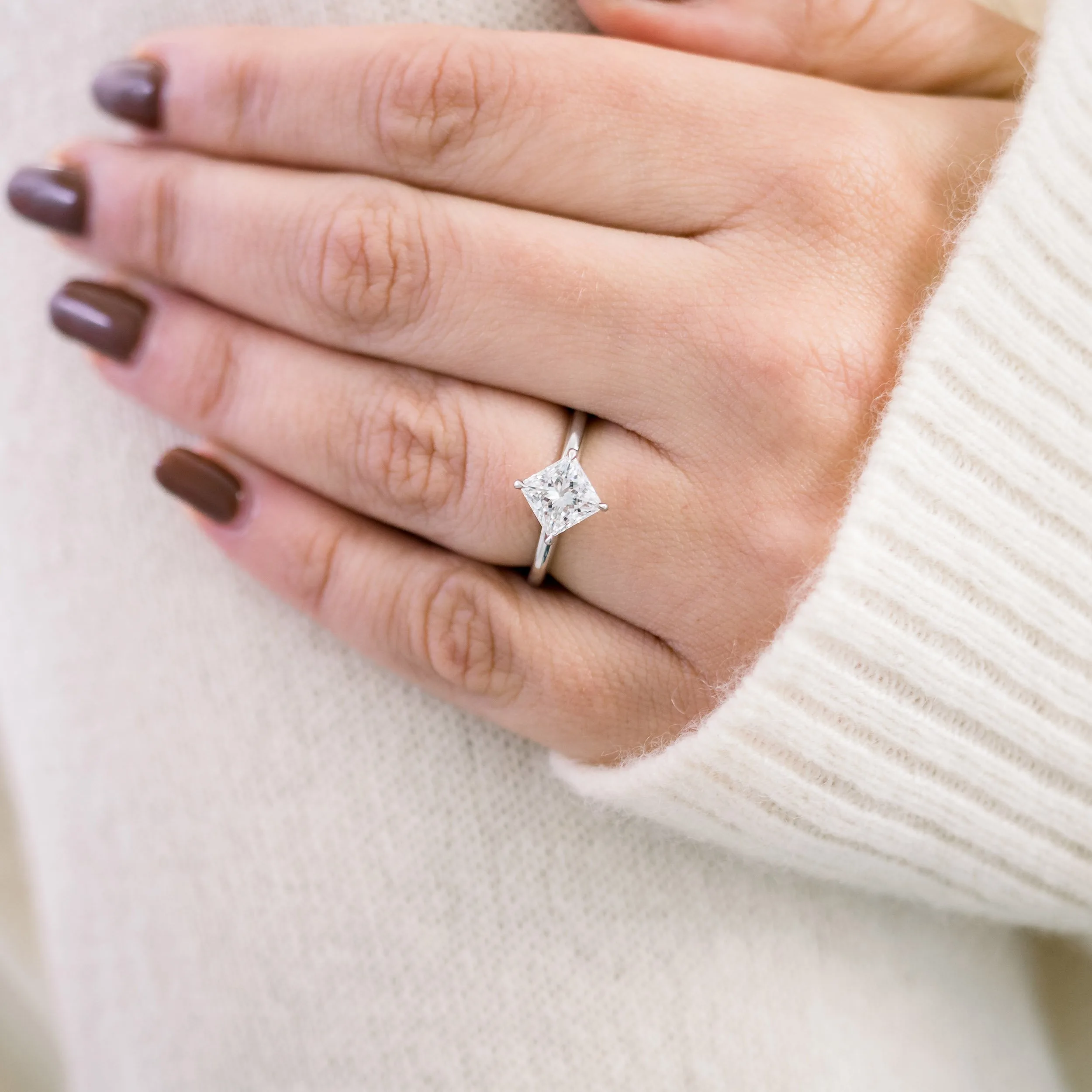 Custom Platinum Princess Cut Lab Diamond Solitaire Kite Engagement Ring Ada Diamonds Design AD-177 on Model