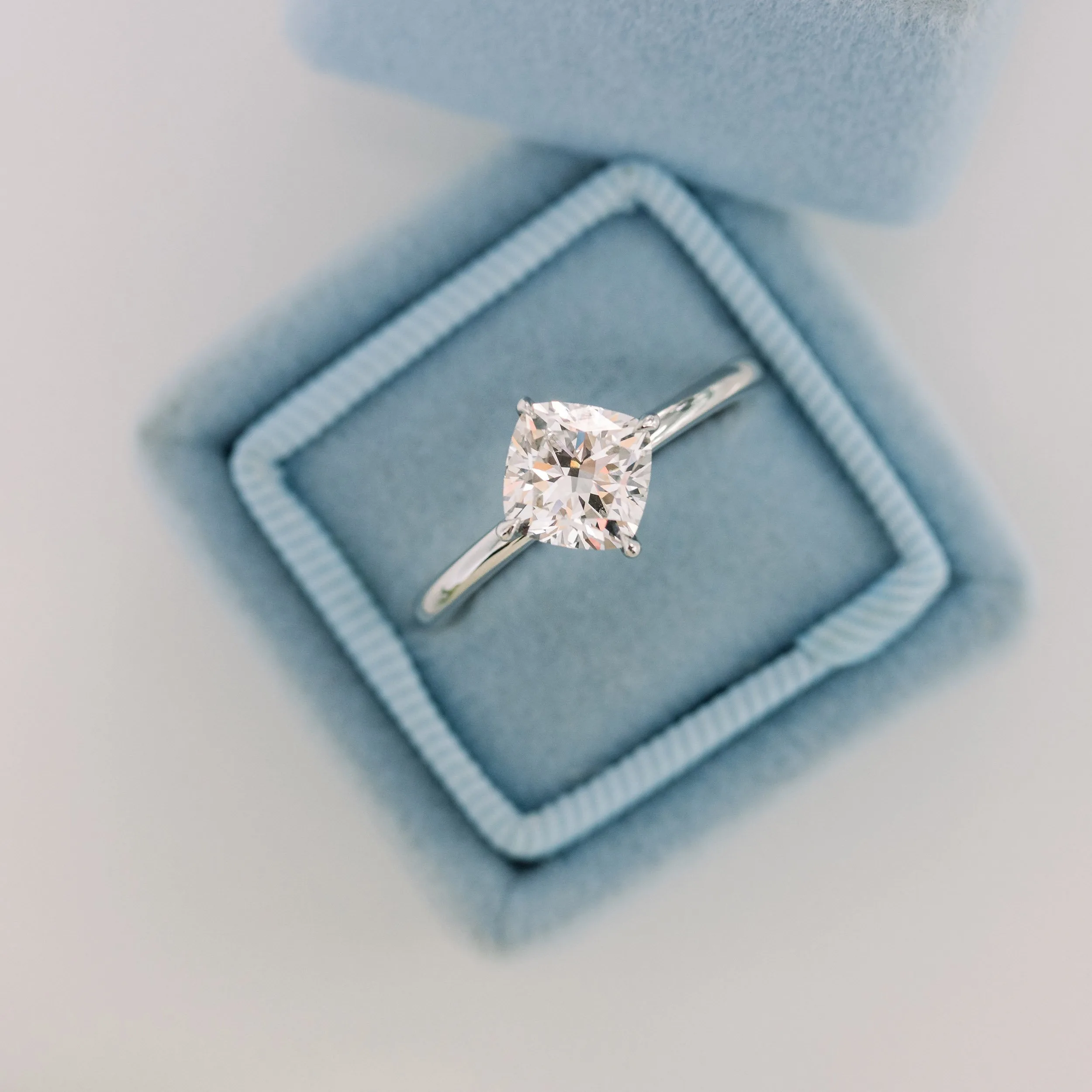 Platinum 2 ct Cushion Cut Kite Solitaire Lab Diamond Engagement Ring Ada Diamonds Design AD-177 In Box