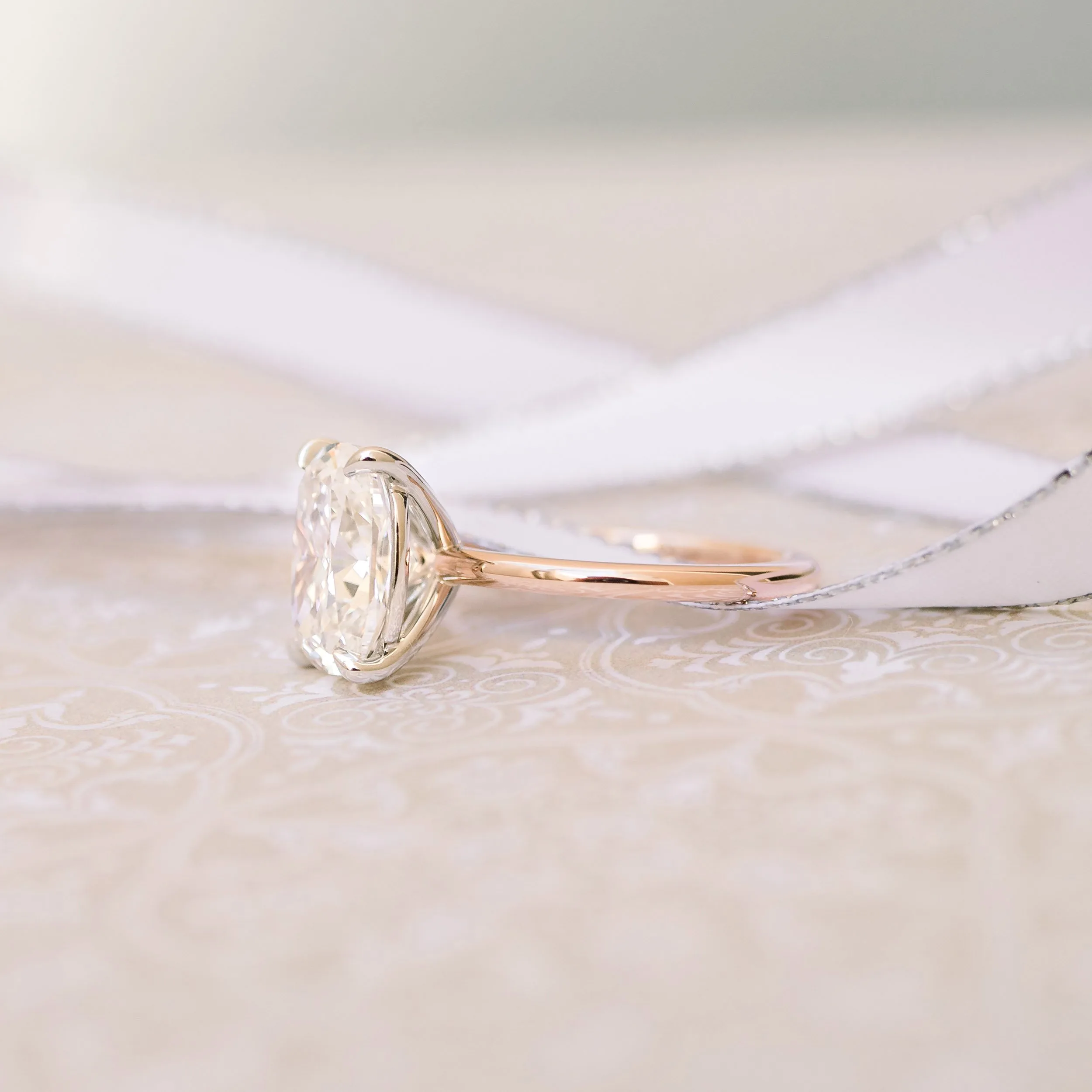 lab created cushion two tone solitaire