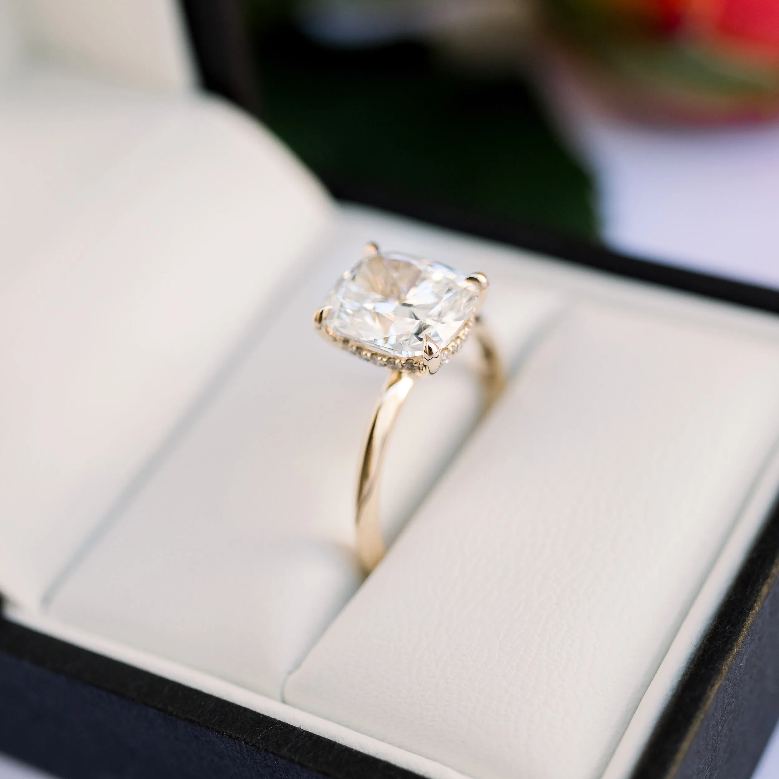 14k Yellow Gold 2.75ct Cushion Lab Diamond Solitaire Engagement Ring with Knife Edge Band and 1mm Hidden Halo Ada Diamonds Design Ad-221 Profile