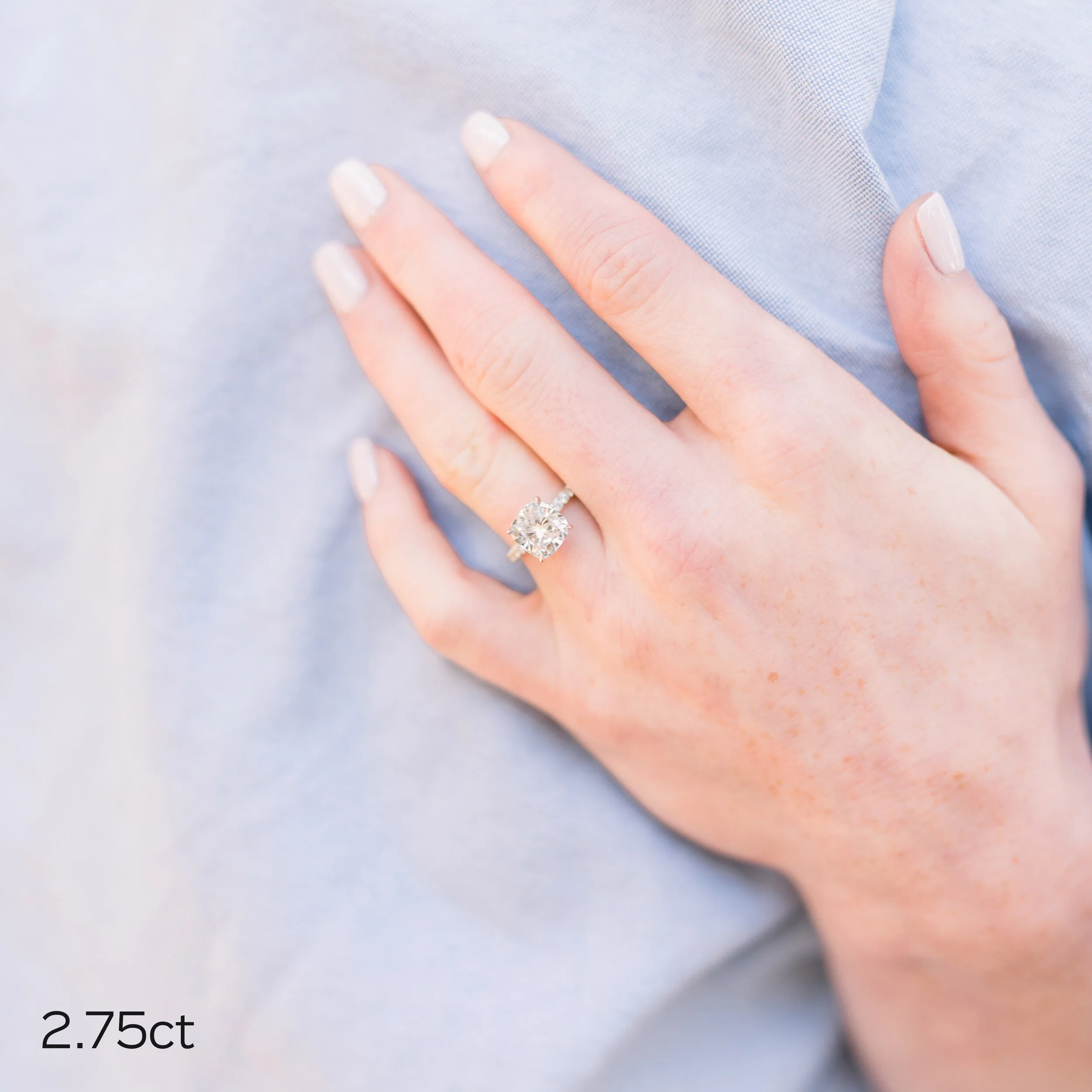 Platinum 2.75ct Square Cushion Cut Lab Diamond Engagement Ring with Diamond Band Ada Diamonds Design AD-214 on Model
