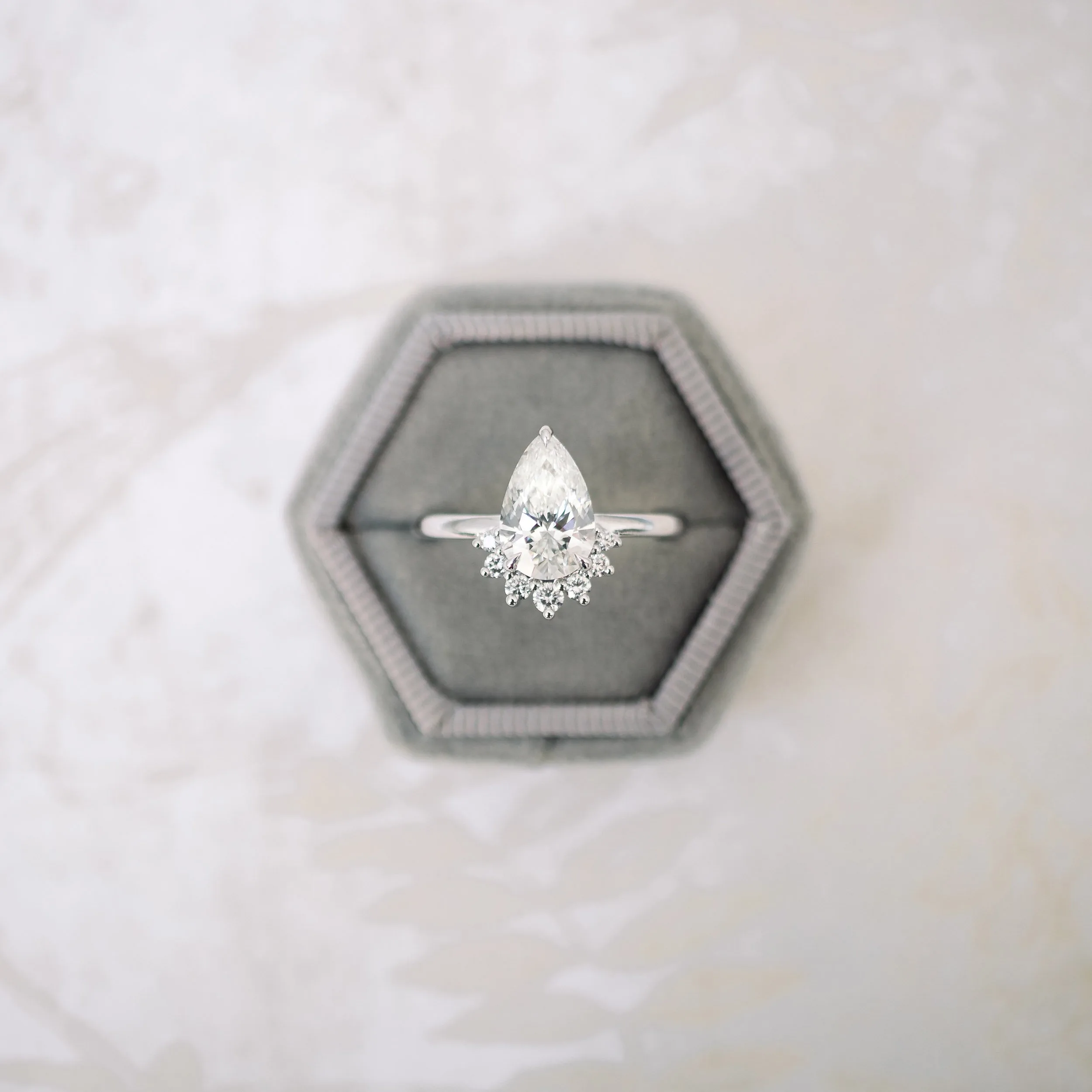 Custom White Gold 1.7ct Pear Lab Diamond Ring with Half Halo Ada Diamonds Design Ad-179