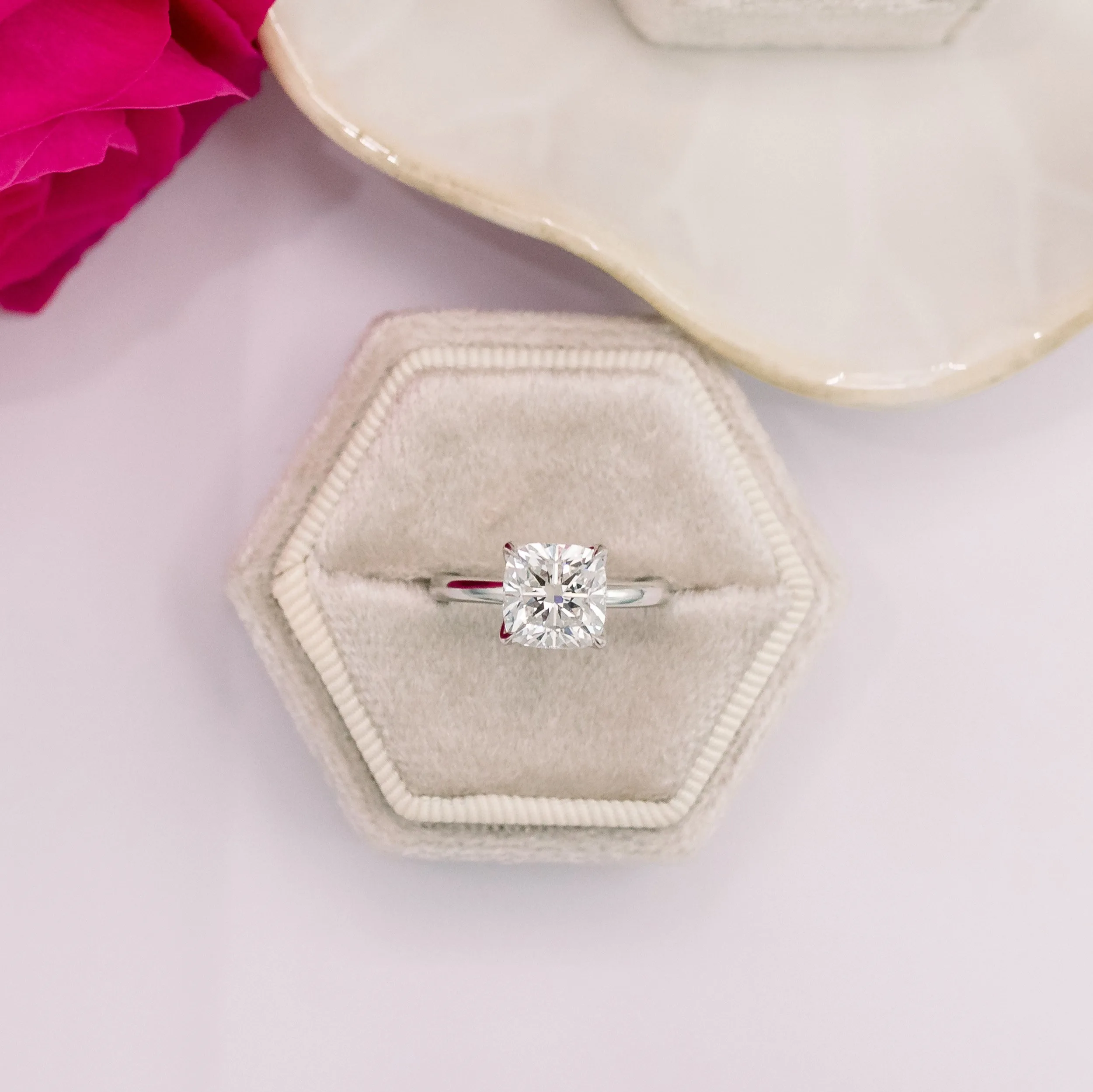 platinum 2.5ct cushion cut man made diamond in floral solitaire engagement ring ada diamonds design ad 368