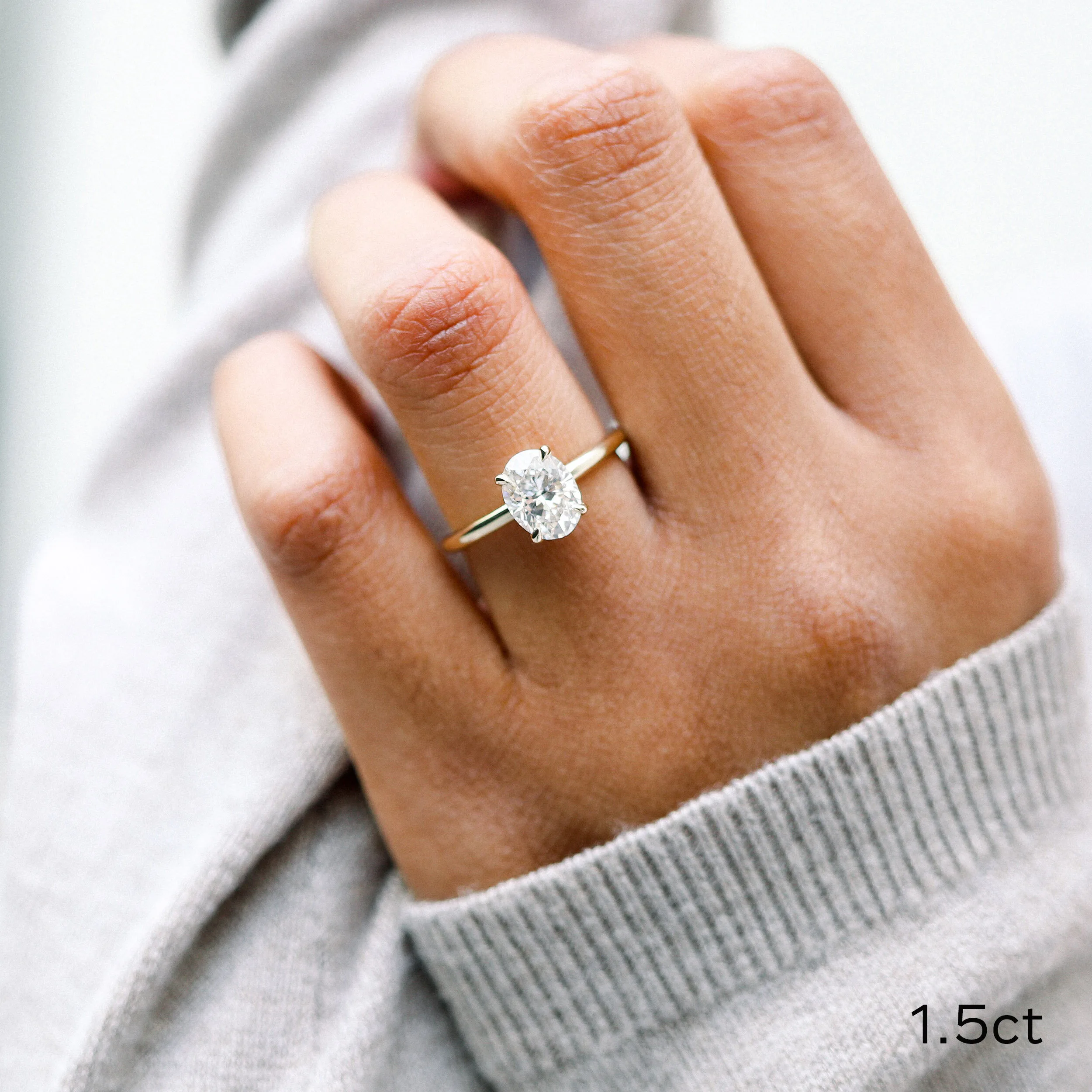 1.5 Carat Oval Lab Grown Diamond Four Prong Solitaire In White Gold on Hand Ada Diamonds Design AD-143