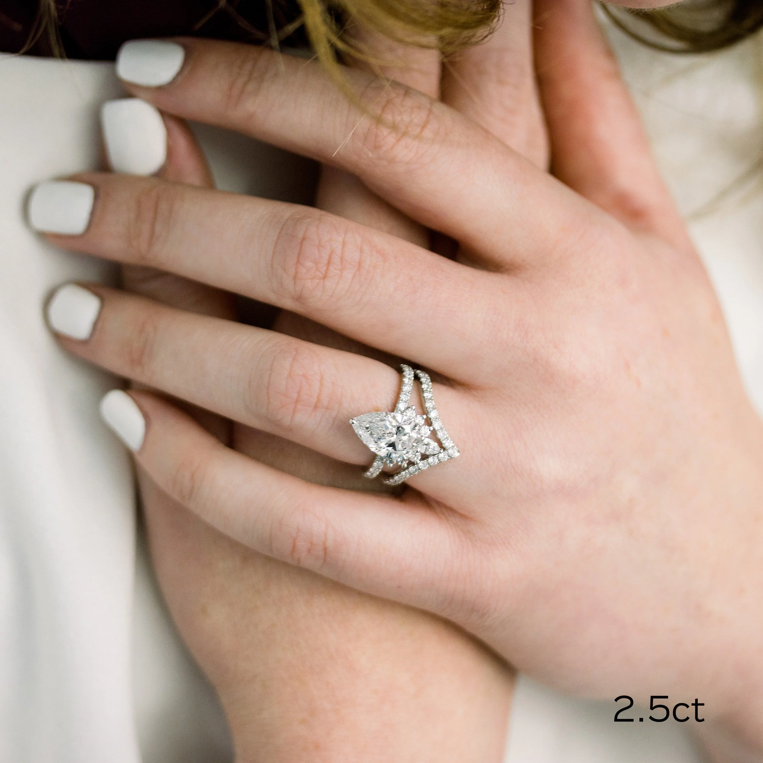 platinum 2.5 ct pear half halo lab diamond engagement ring ada diamonds design ad 178 on model