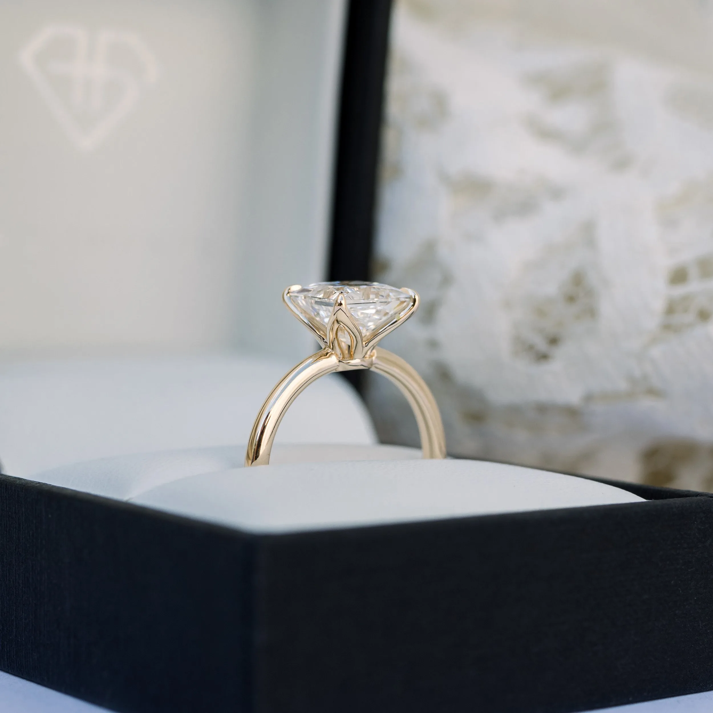 profile of 2.5ct princess cut lab diamond floral basket solitaire engagement ring in 14k yellow gold ada diamonds design ad 368