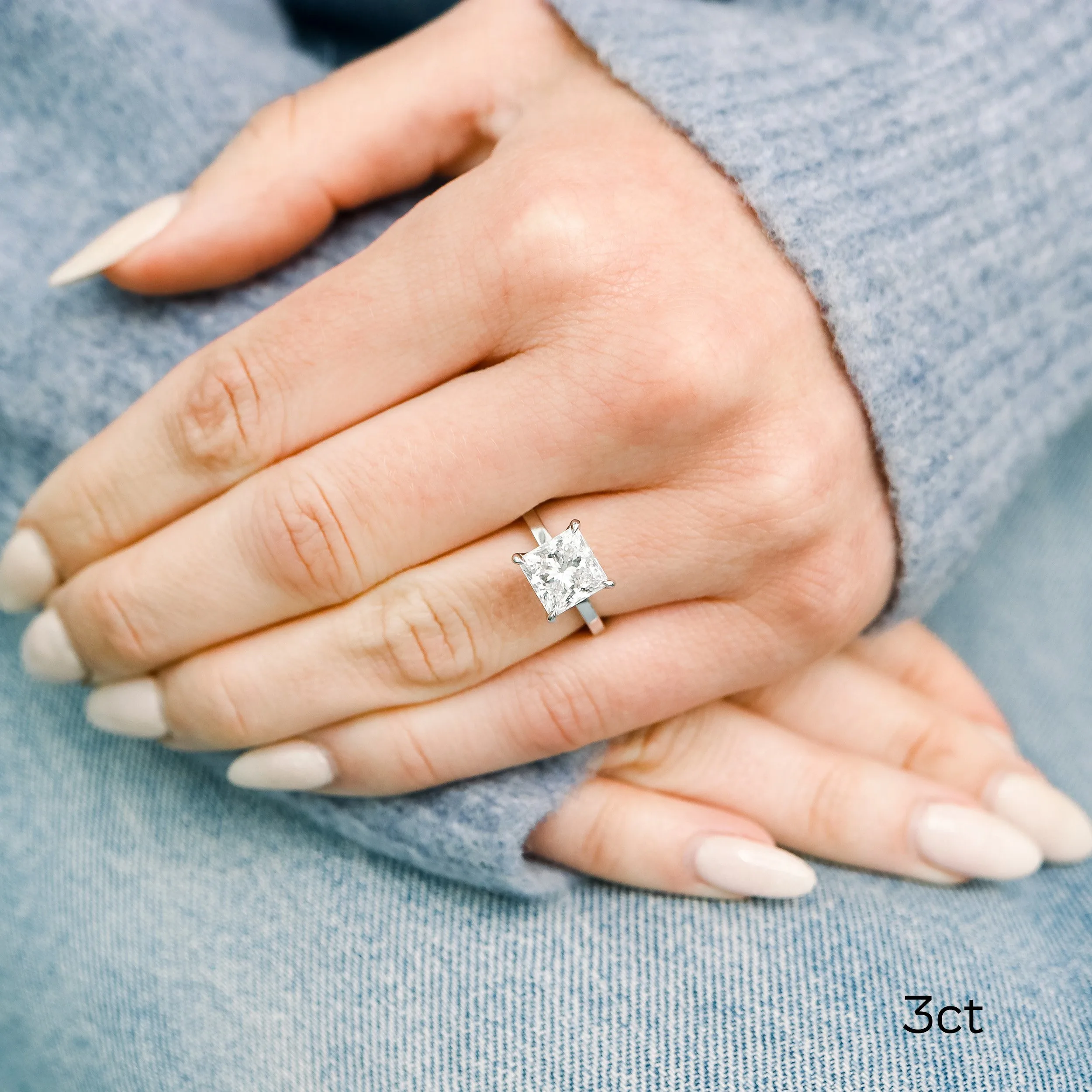 platinum 3 carat princess cut floral solitaire engagement ring ada diamonds design ad 368 on model