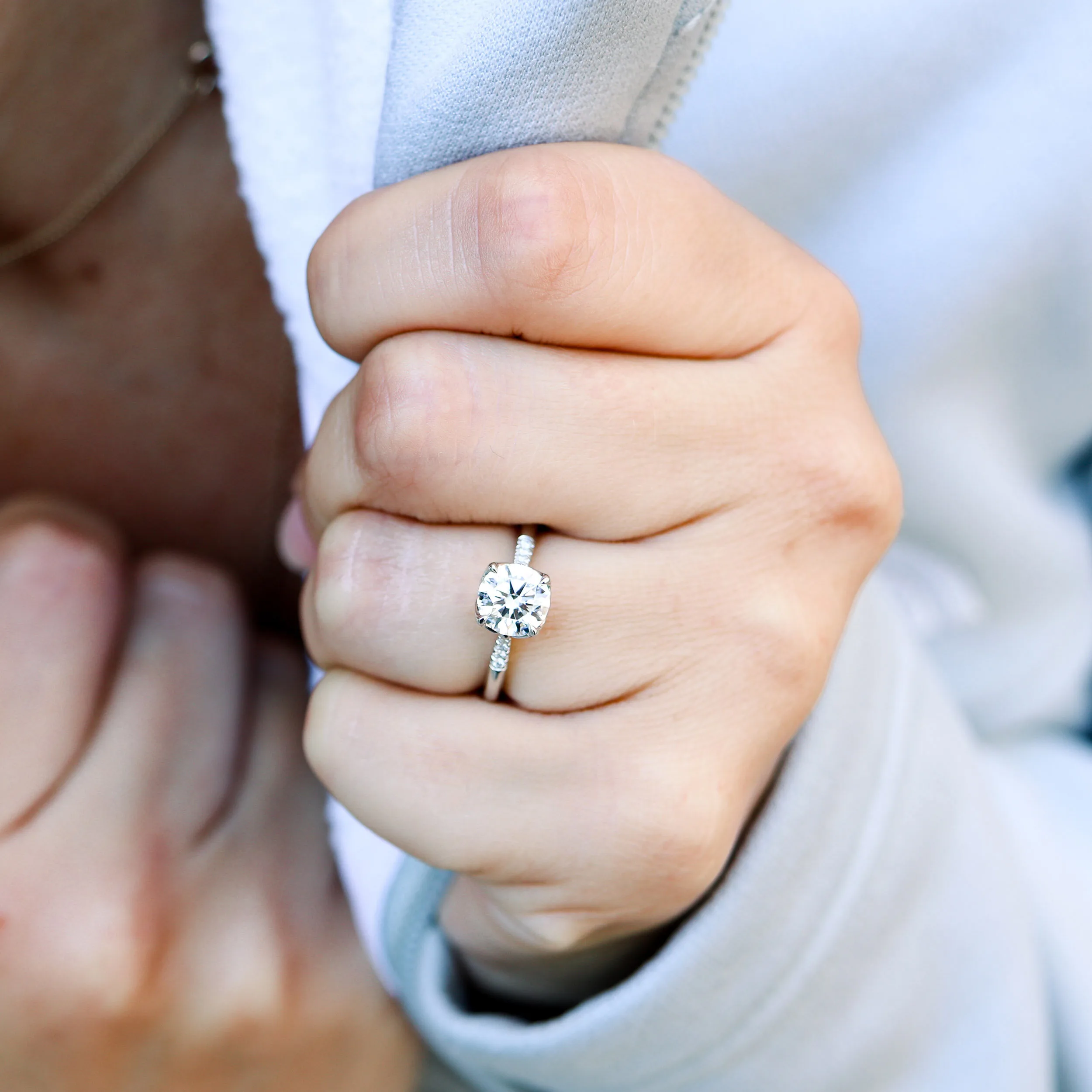 Platinum Custom Floral Inspired 1 Carat Round Lab Diamond Engagement Ring Ada Diamonds Design AD-178 on Model