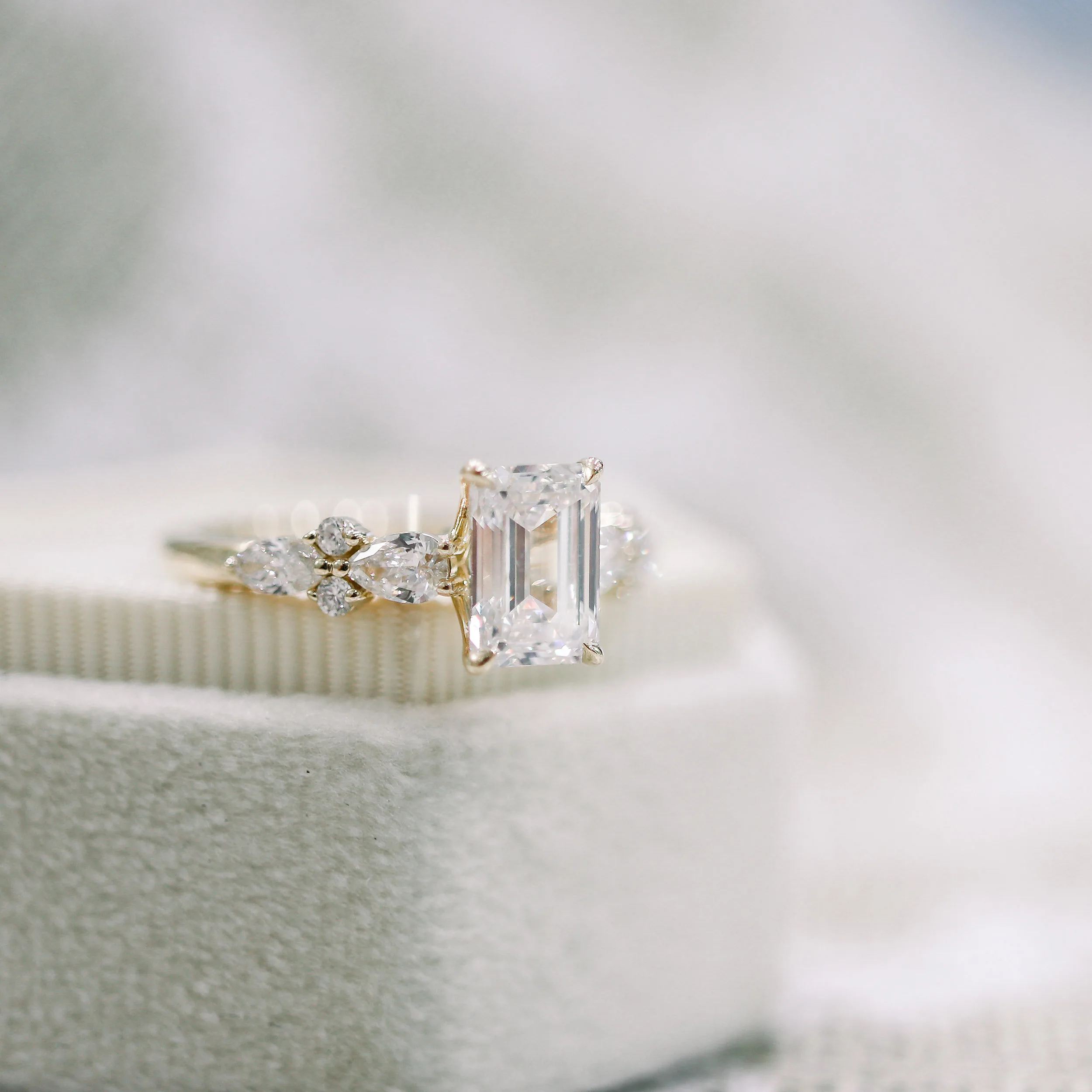 14k Yellow Gold Custom 2 Carat Lab Diamond Engagement Ring with Emerald Cut, Pear, Round and Marquise Lab Diamonds Ada Diamonds Design AD-178 Artistic Image