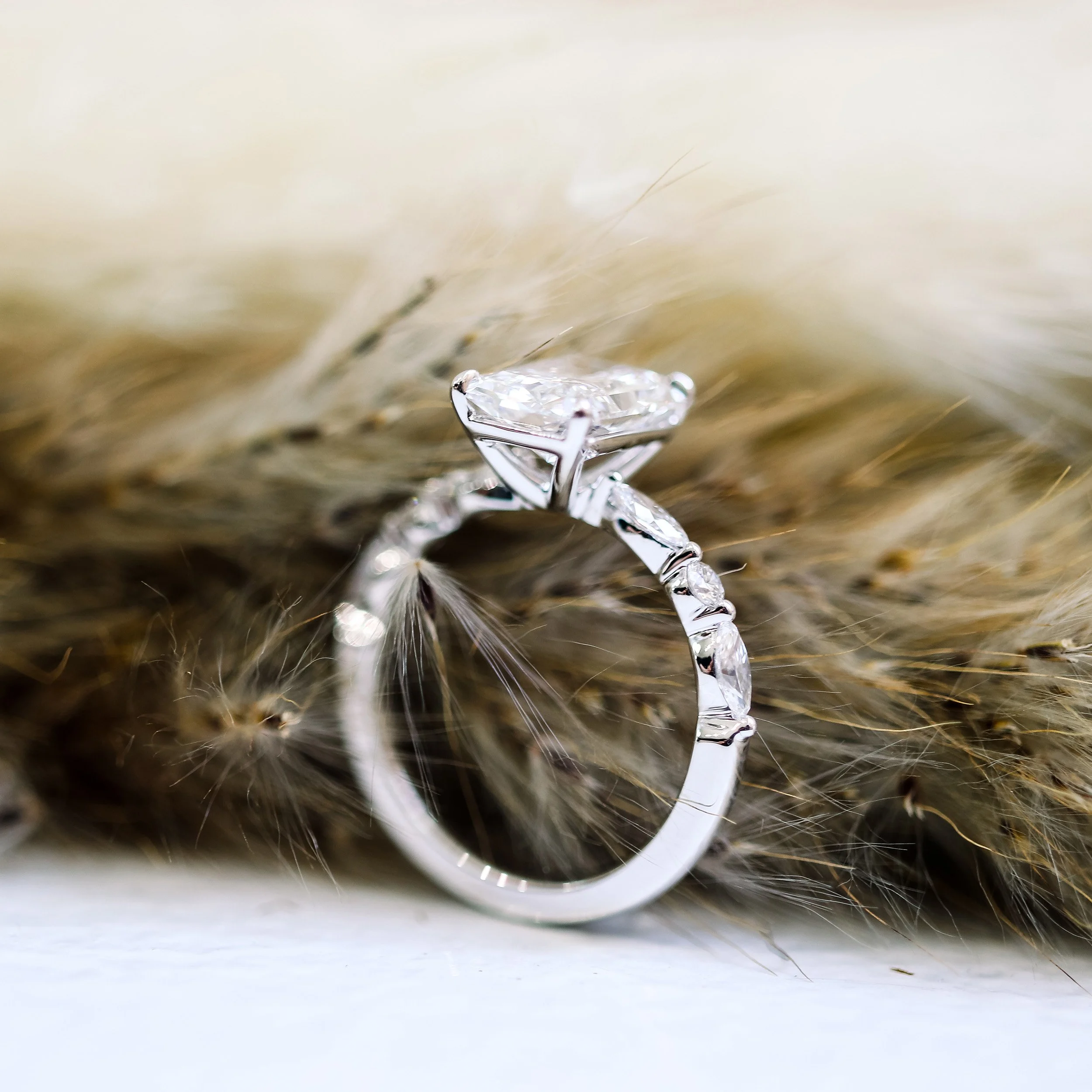 platinum 2 carat radiant cut lab diamond ring with custom round and marquise band ada diamonds design ad 178