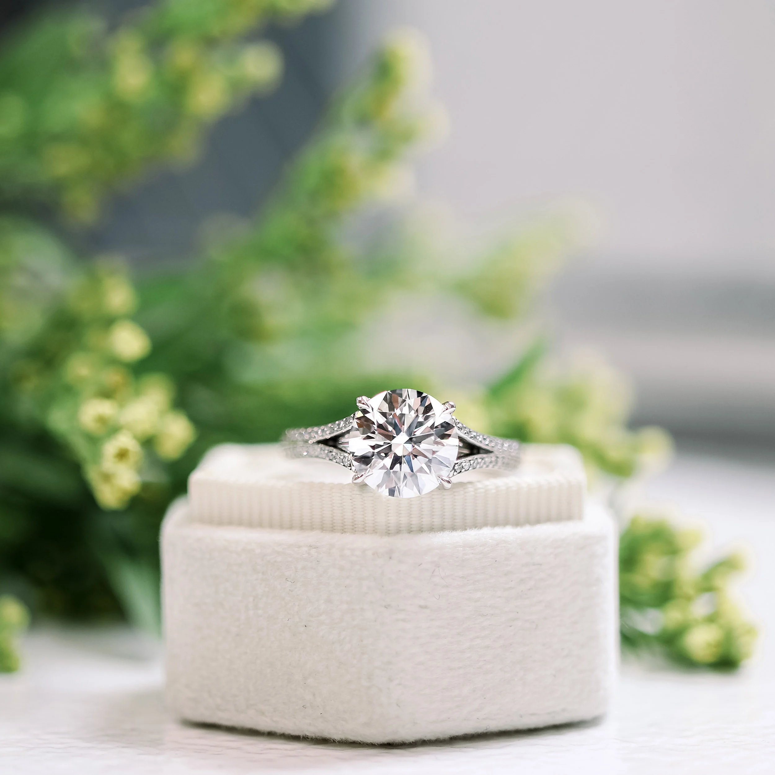 Platinum 3 carat Round Lab Diamond Cathedral Split Shank Pavé Engagement Ring Ada Diamonds Design AD-178 Artistic