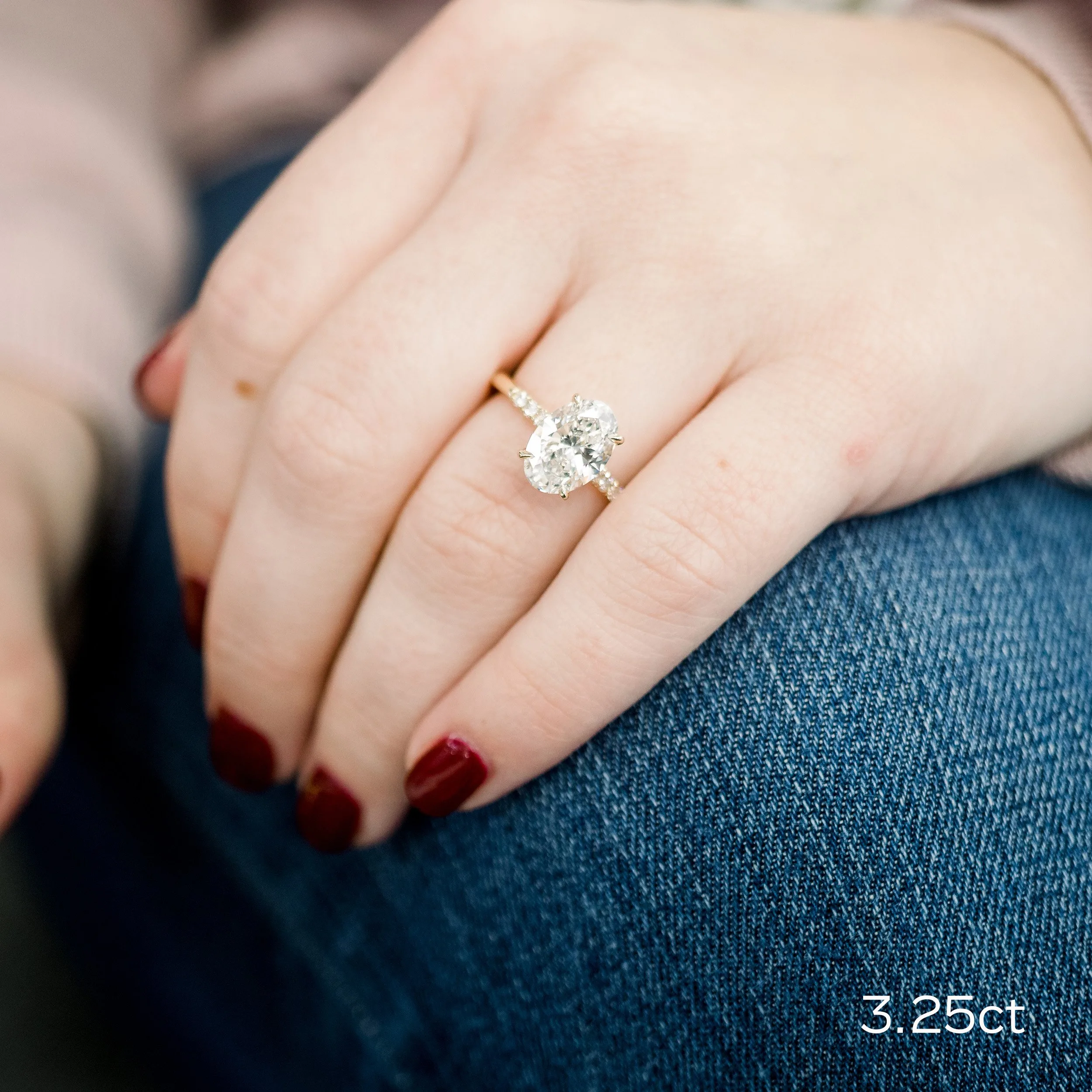 yellow gold 2.5ct oval lab diamond engagement ring with custom diamond band ada diamonds design ad178