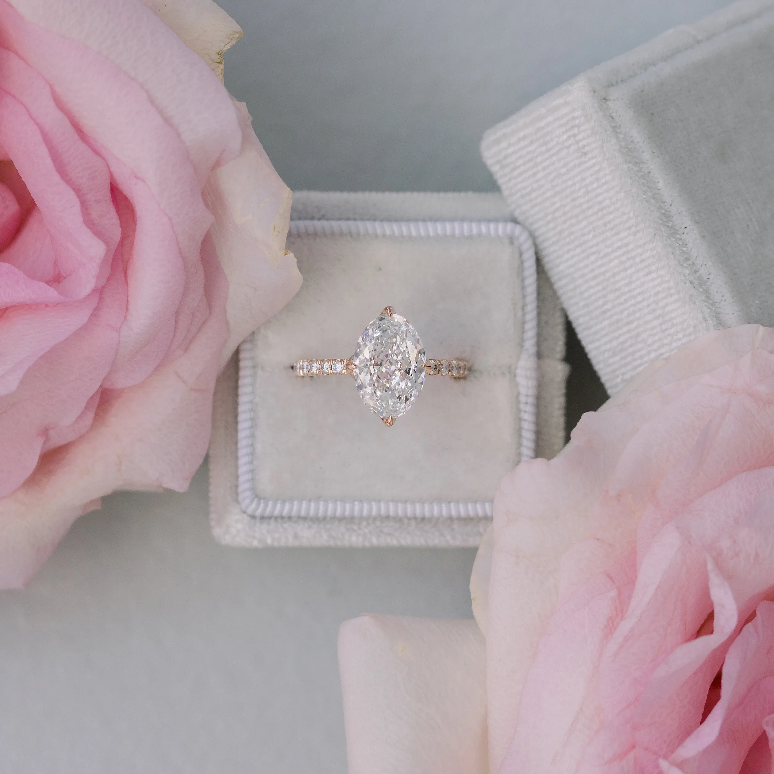 Rose Gold 3.5ct Custom Oval Lab Diamond Engagement Ring with 1.6mm Pavé Band Ada Diamonds Design AD-178 Macro