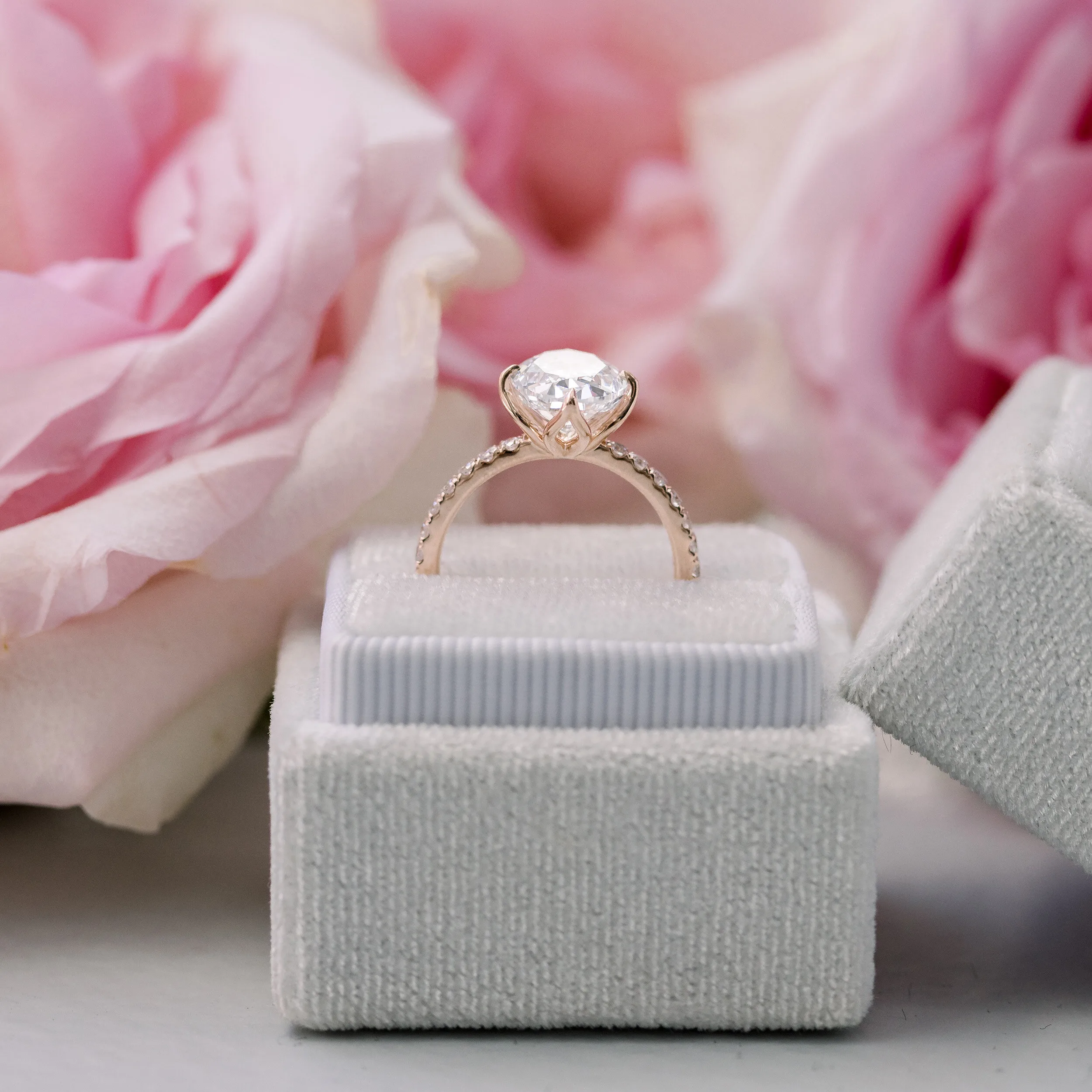 14k Rose Gold Oval Lab Diamond in Custom Compass Pavé Engagement Ring Setting Ada Diamonds Design Ad-178 Profile