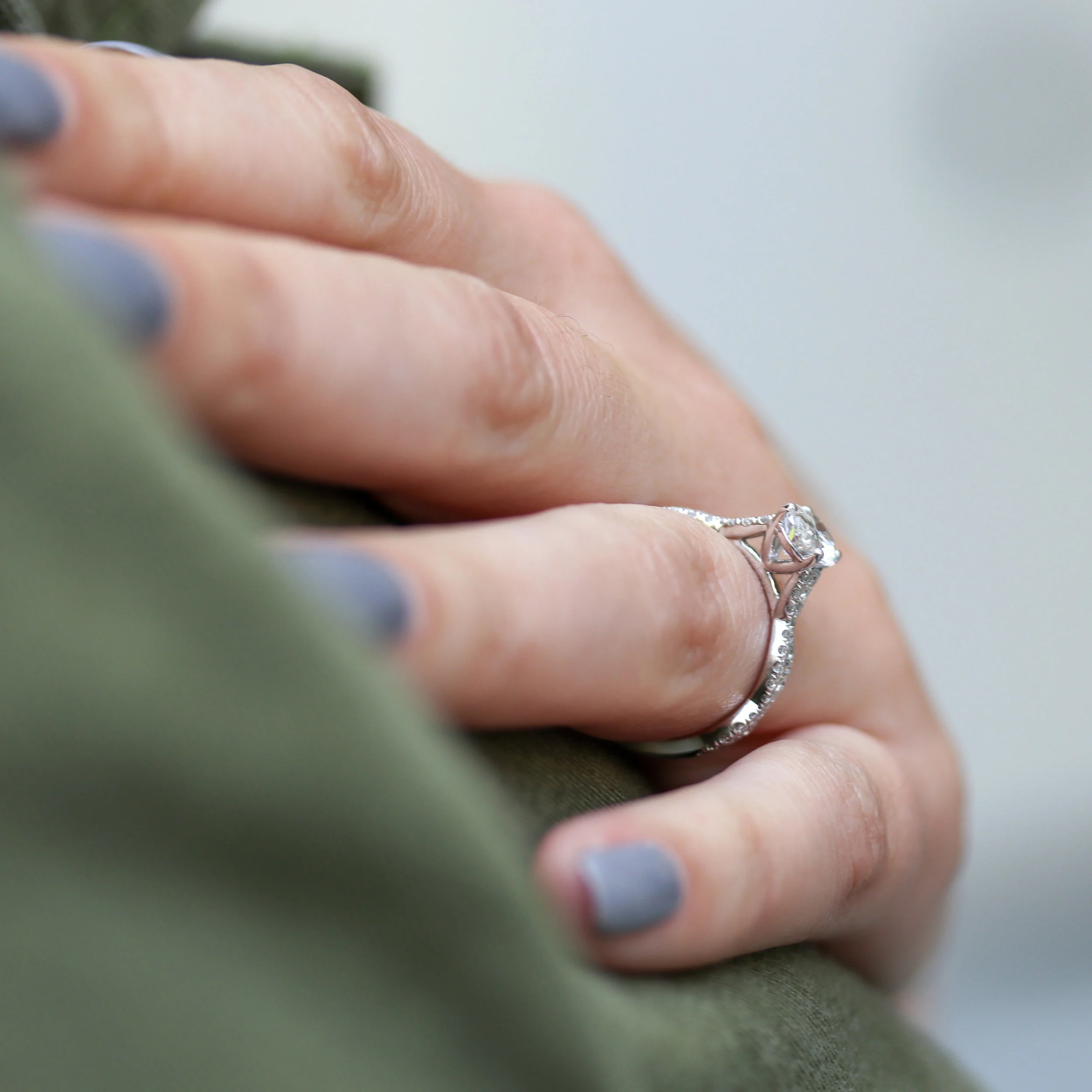 Manmade Diamond Custom Infinity Twist Engagement Ring On Hand Design AD178