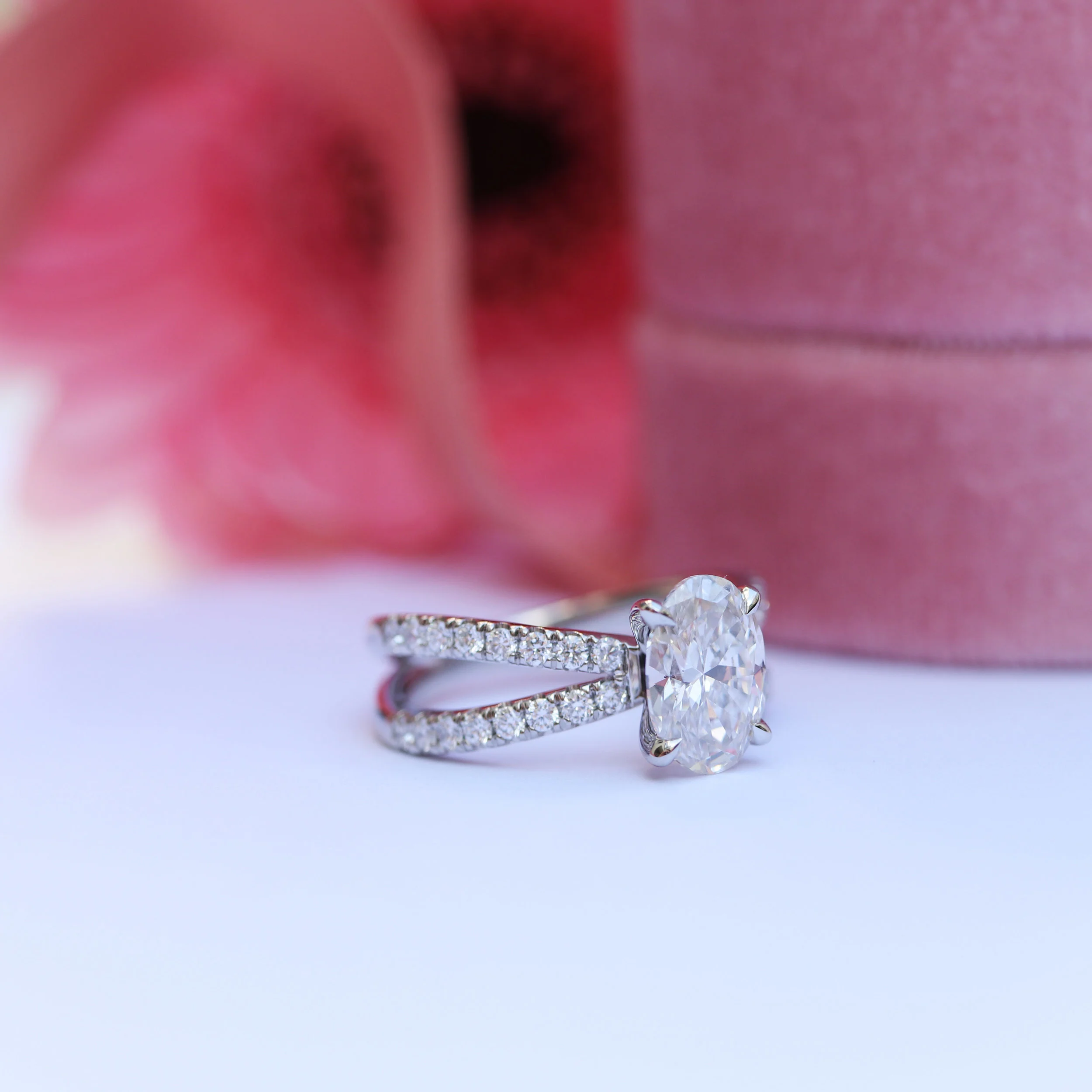 Oval Two Carat Custom Pavé Cross Band Lab Diamond Engagement Ring Ada Diamonds AD-178