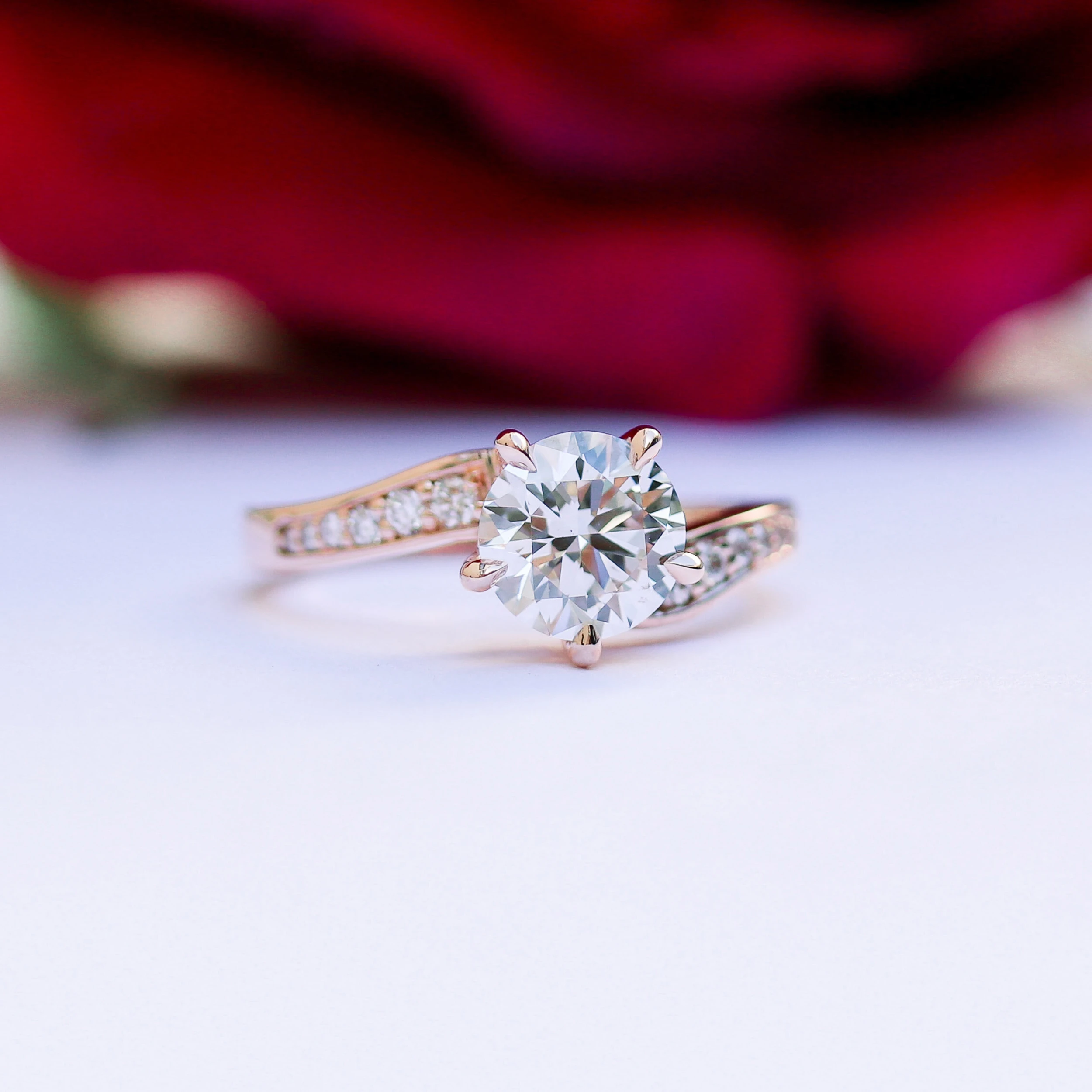 Custom Five Prong By Pass Channel Set Lab Diamond Engagement Ring Rose Gold Ada Diamonds AD-178