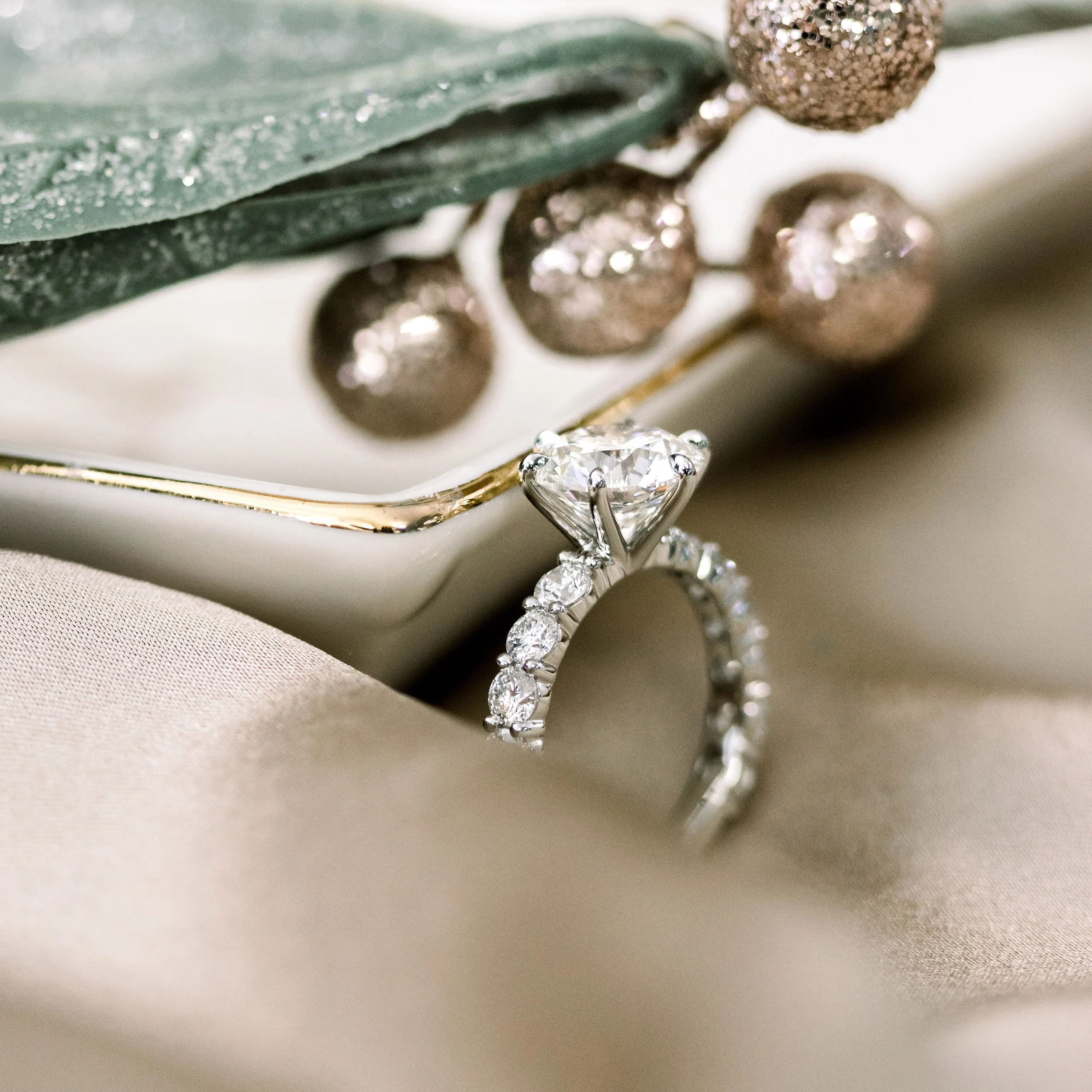 platinum 2.75 carat round lab created diamond in custom six prong engagement ring with large diamond band ada diamonds design ad 178